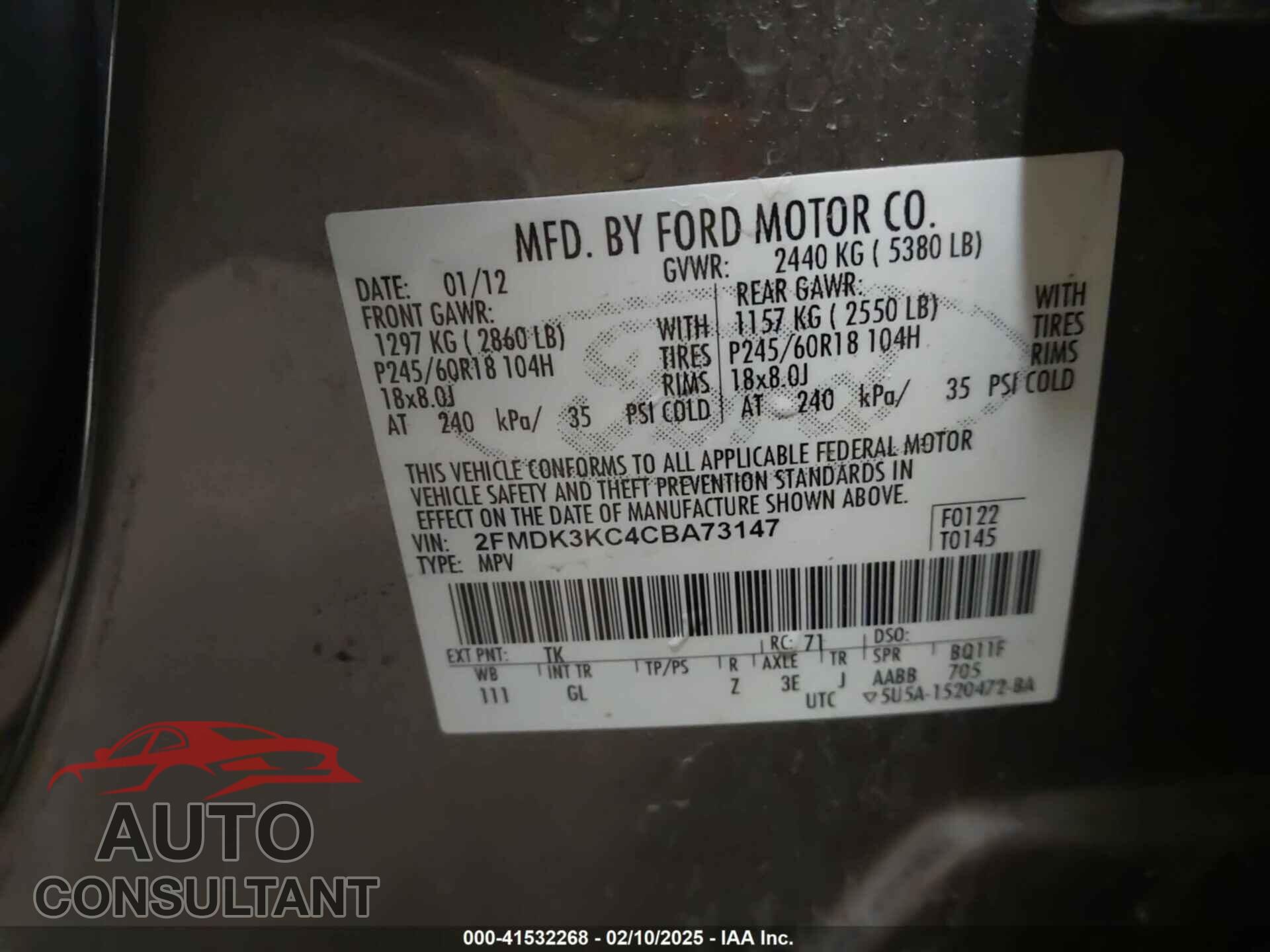 FORD EDGE 2012 - 2FMDK3KC4CBA73147