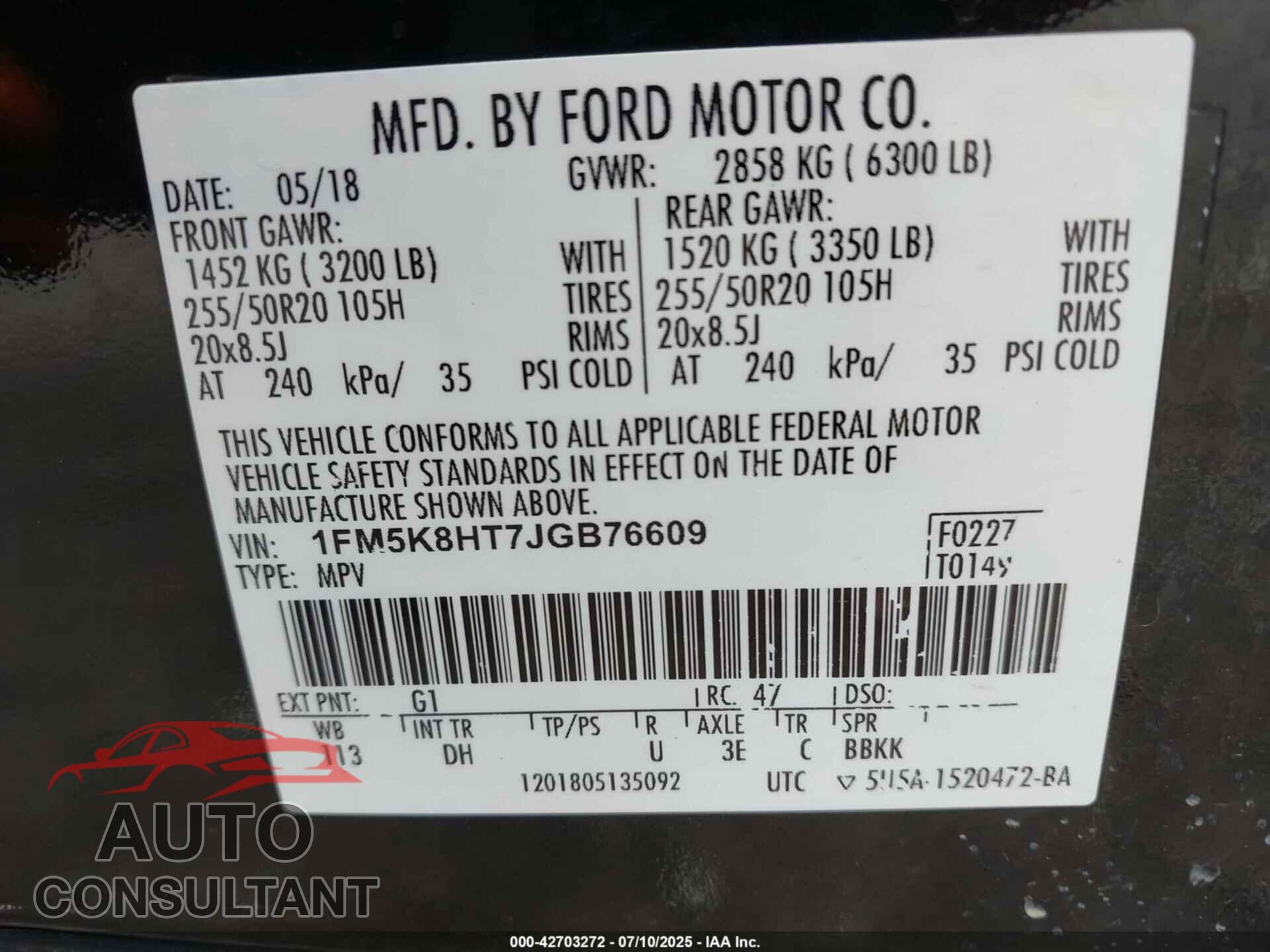 FORD EXPLORER 2018 - 1FM5K8HT7JGB76609