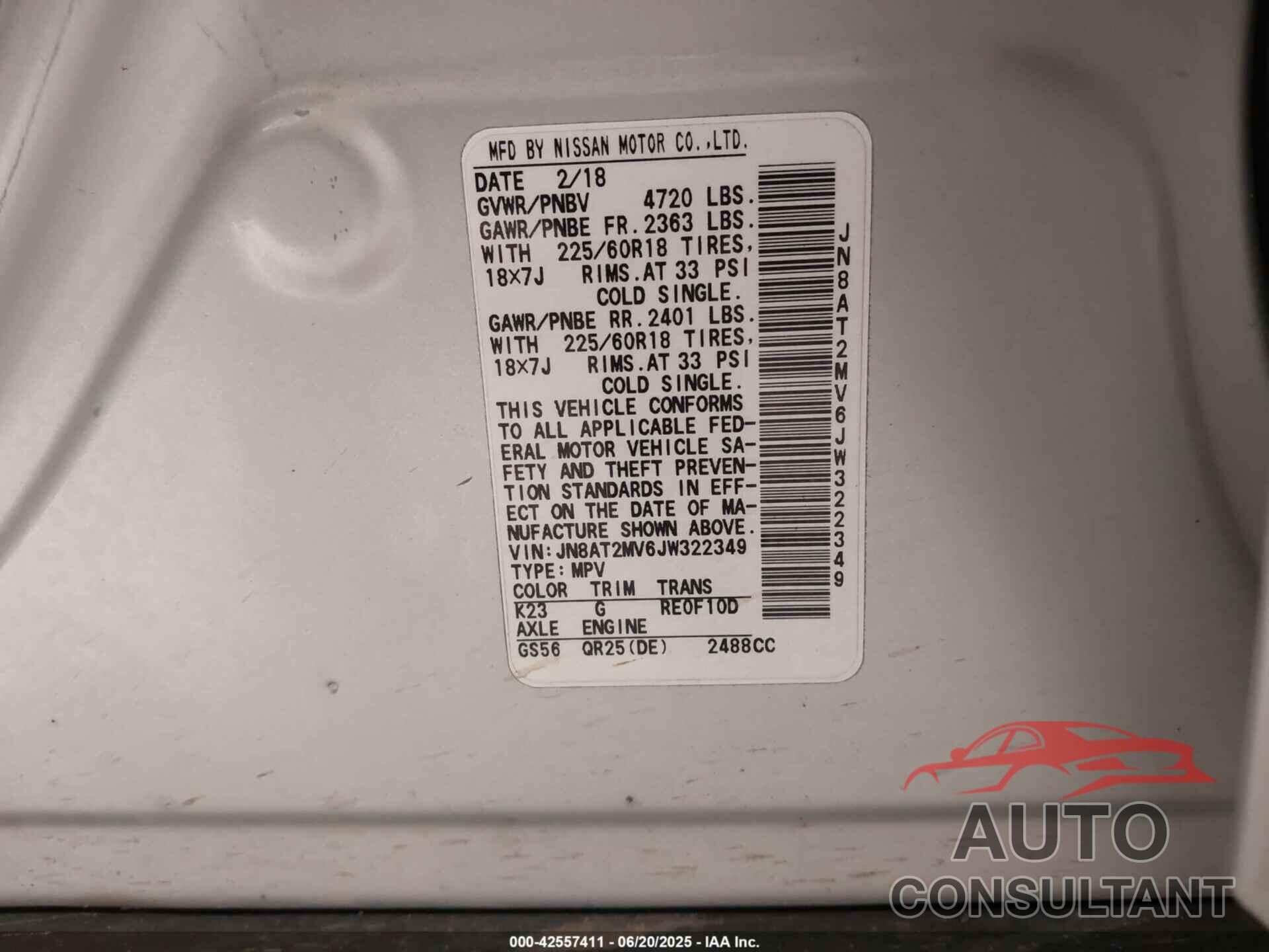 NISSAN ROGUE 2018 - JN8AT2MV6JW322349