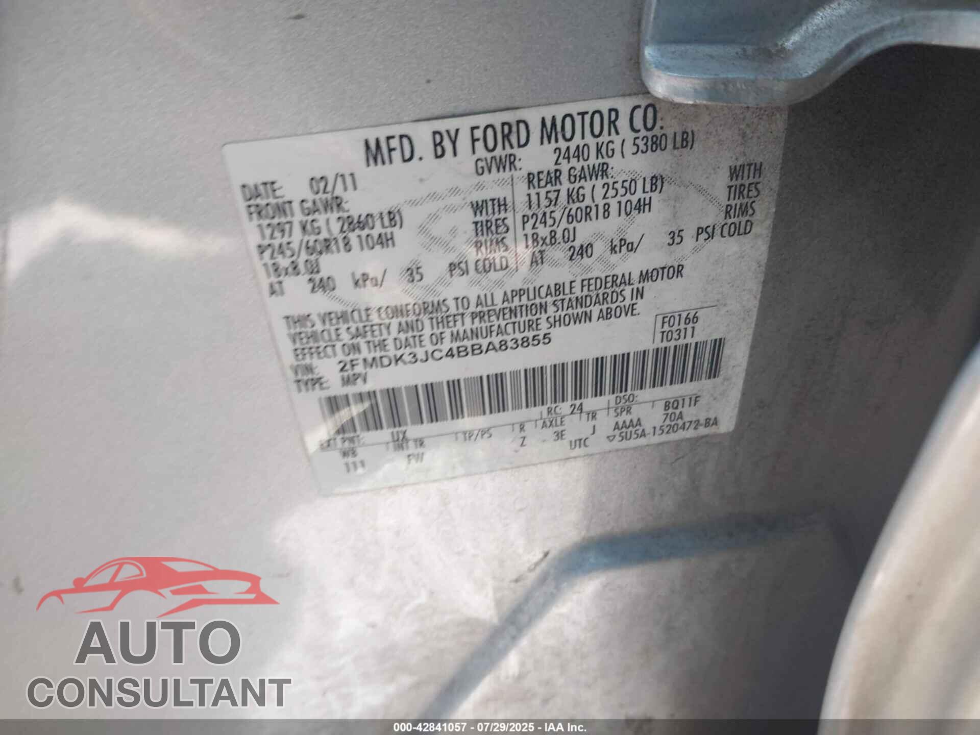 FORD EDGE 2011 - 2FMDK3JC4BBA83855