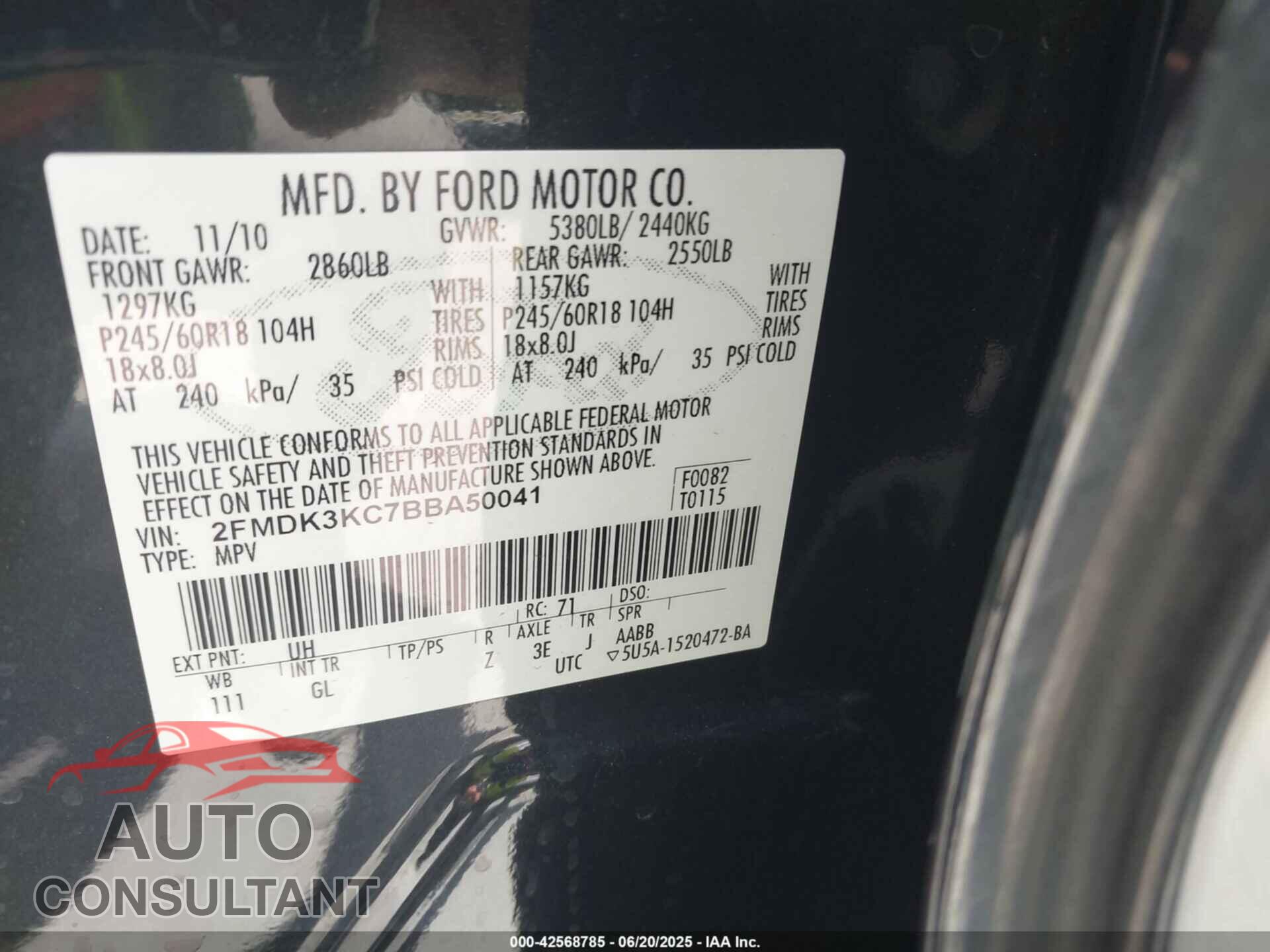 FORD EDGE 2011 - 2FMDK3KC7BBA50041