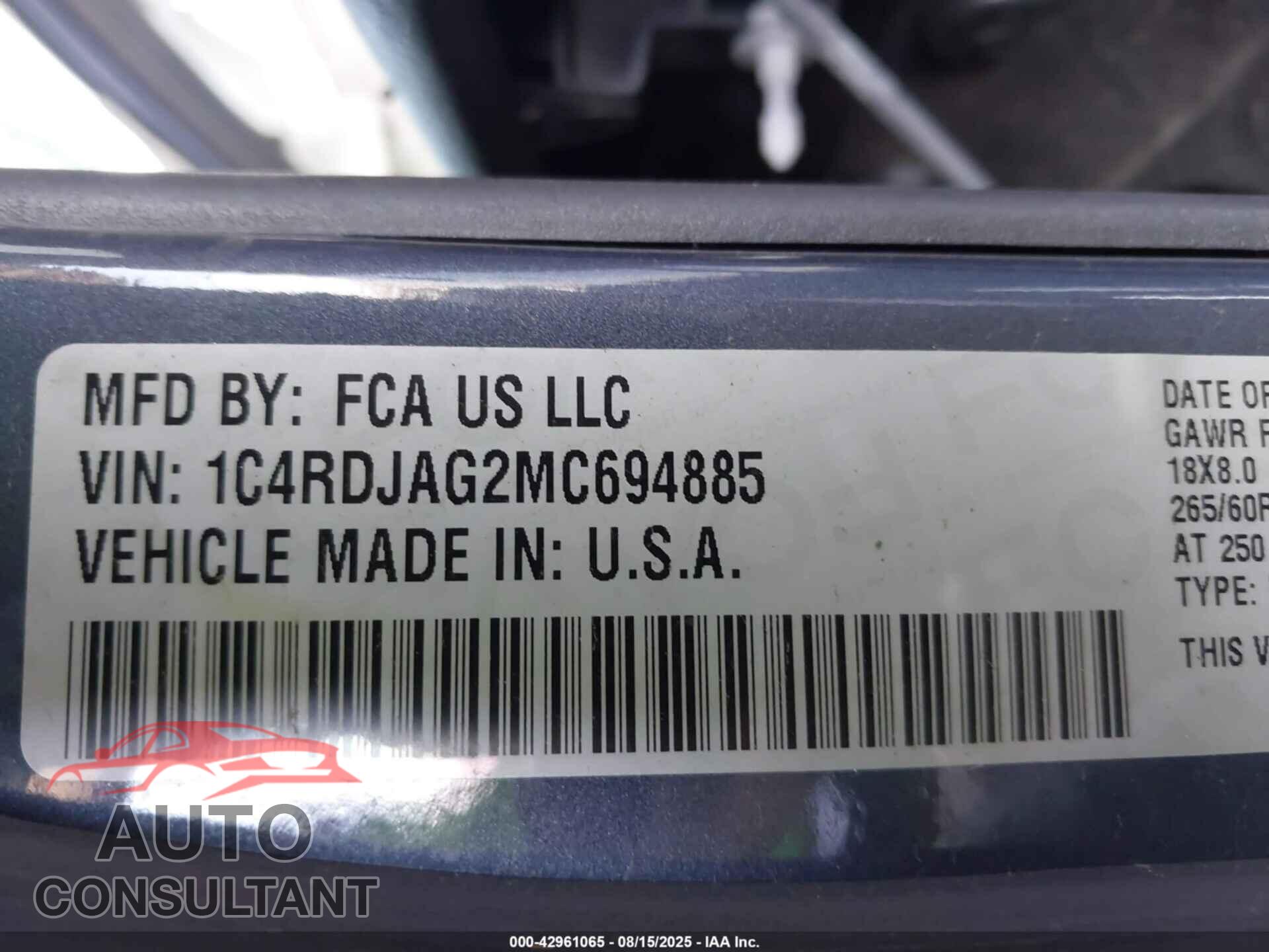 DODGE DURANGO 2021 - 1C4RDJAG2MC694885