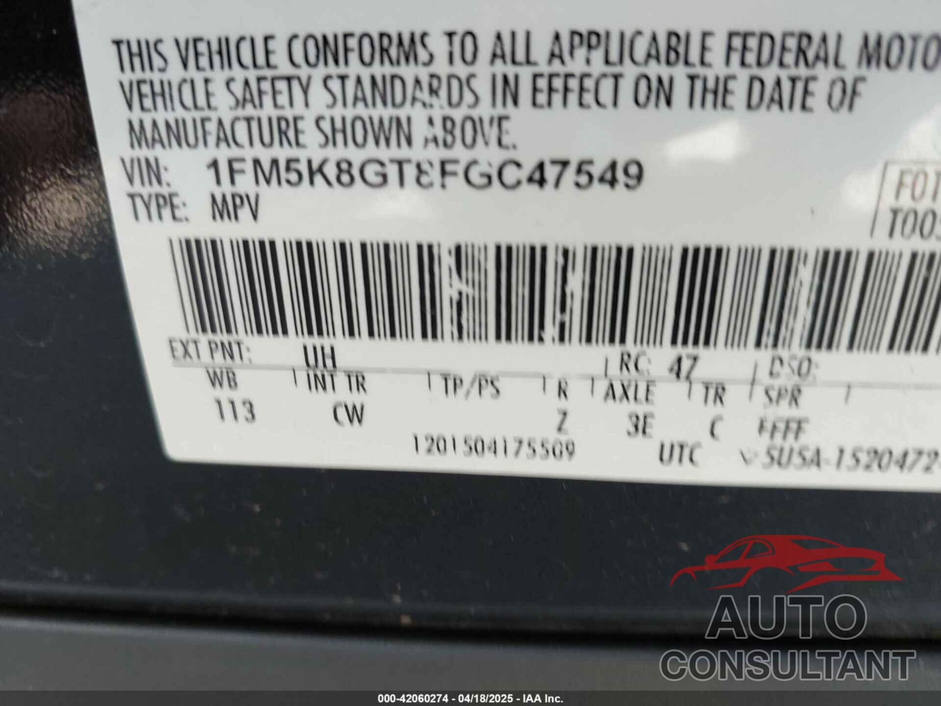 FORD EXPLORER 2015 - 1FM5K8GT8FGC47549