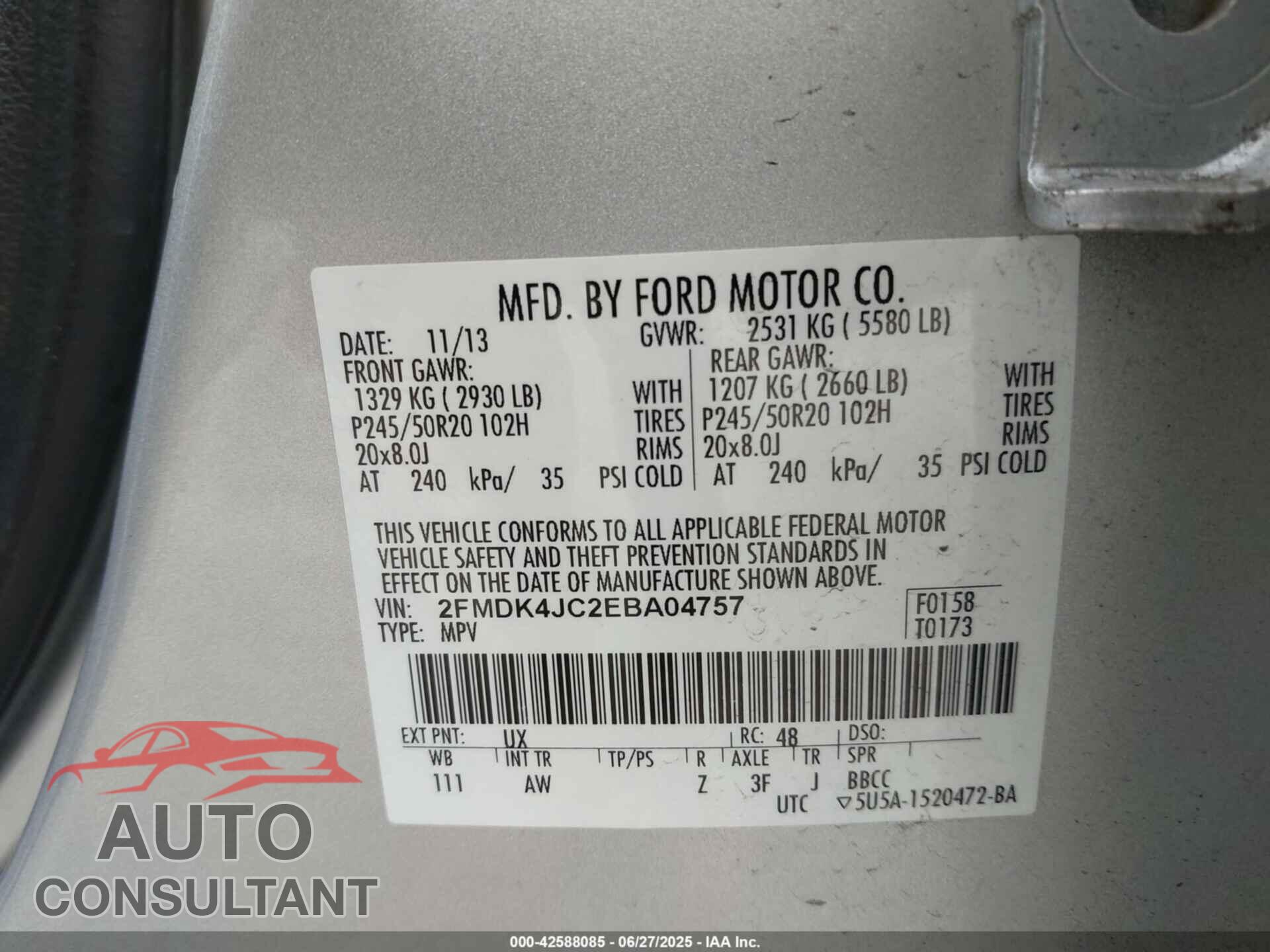 FORD EDGE 2014 - 2FMDK4JC2EBA04757