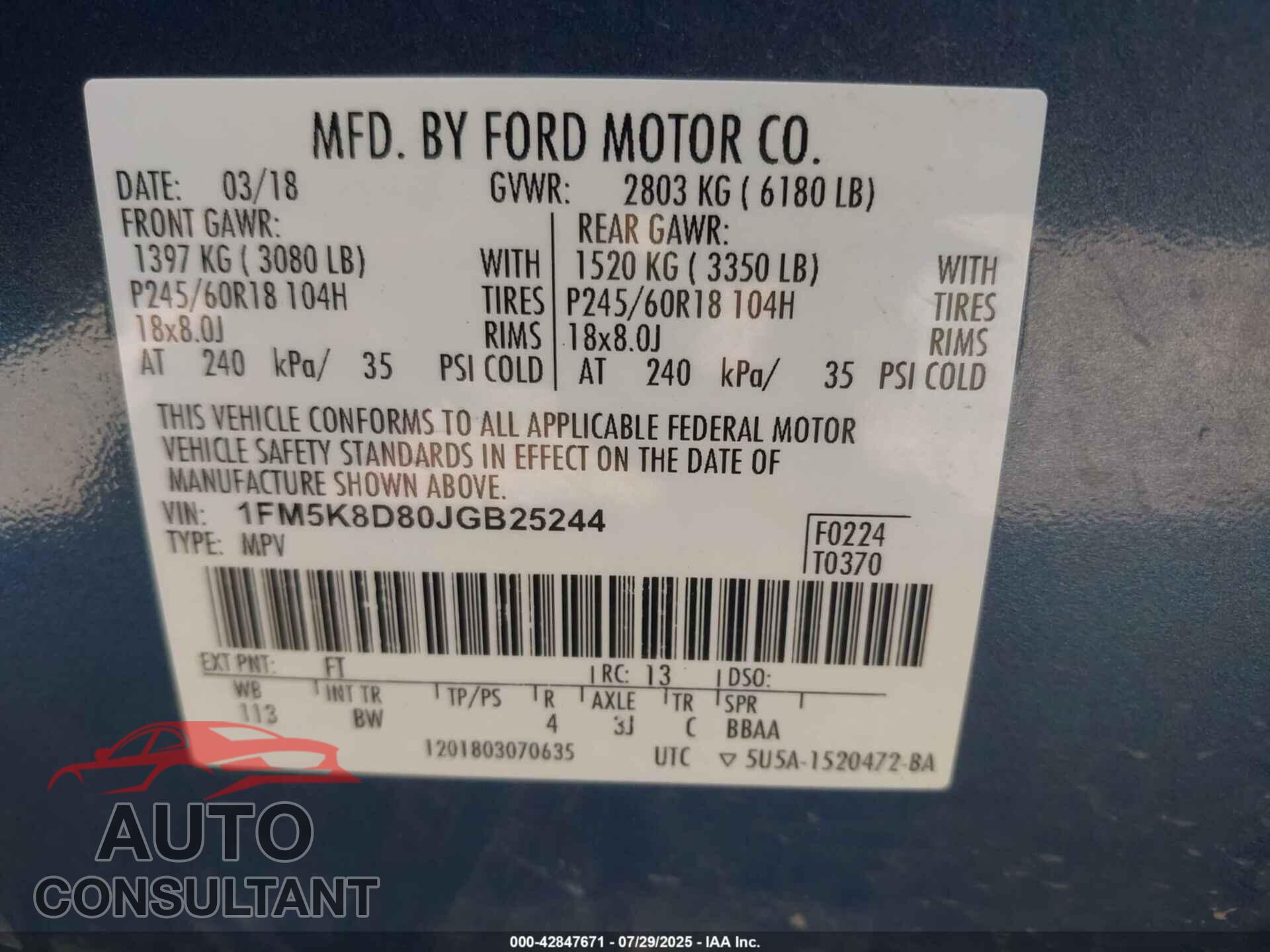 FORD EXPLORER 2018 - 1FM5K8D80JGB25244