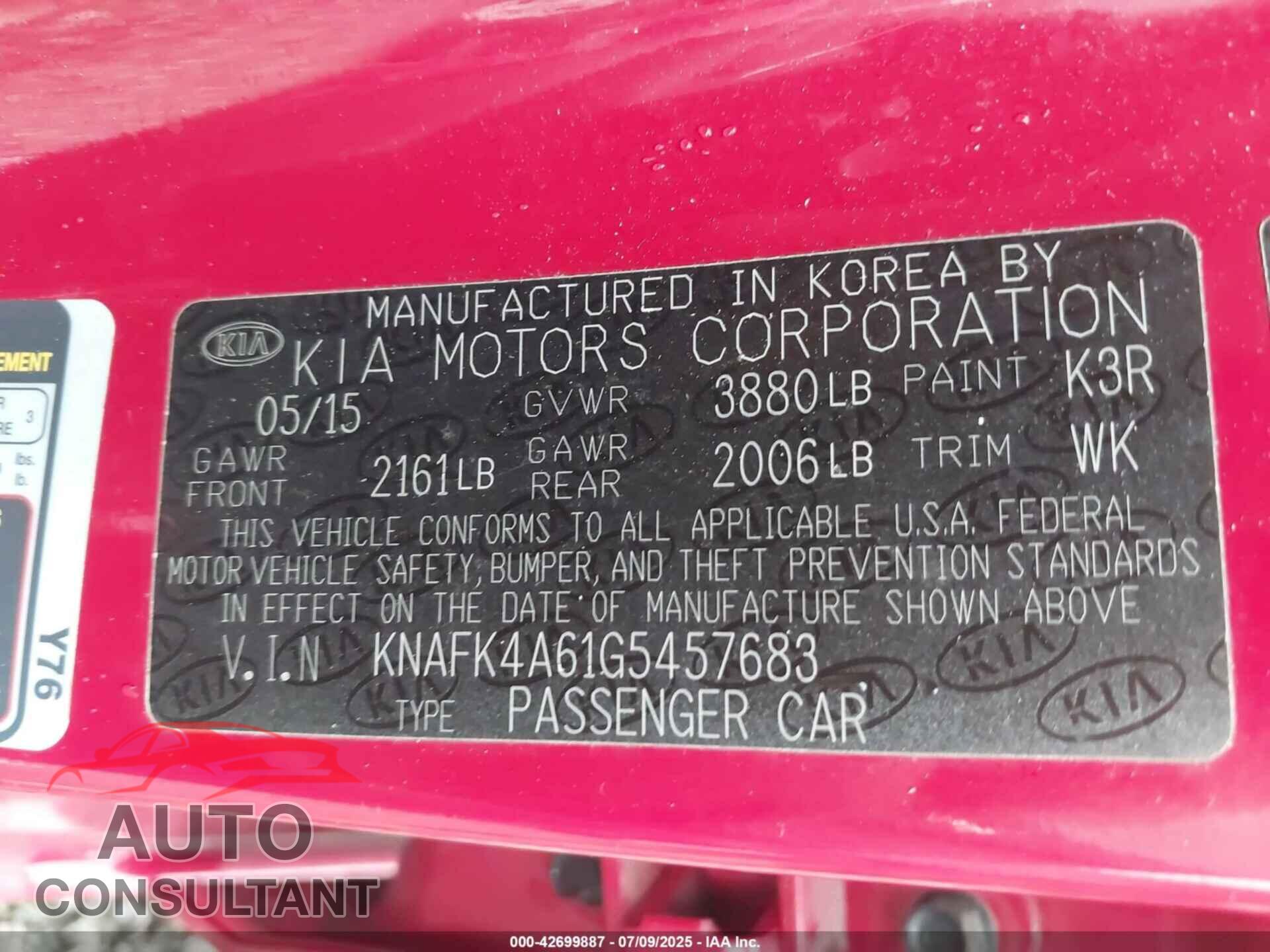 KIA FORTE 2016 - KNAFK4A61G5457683