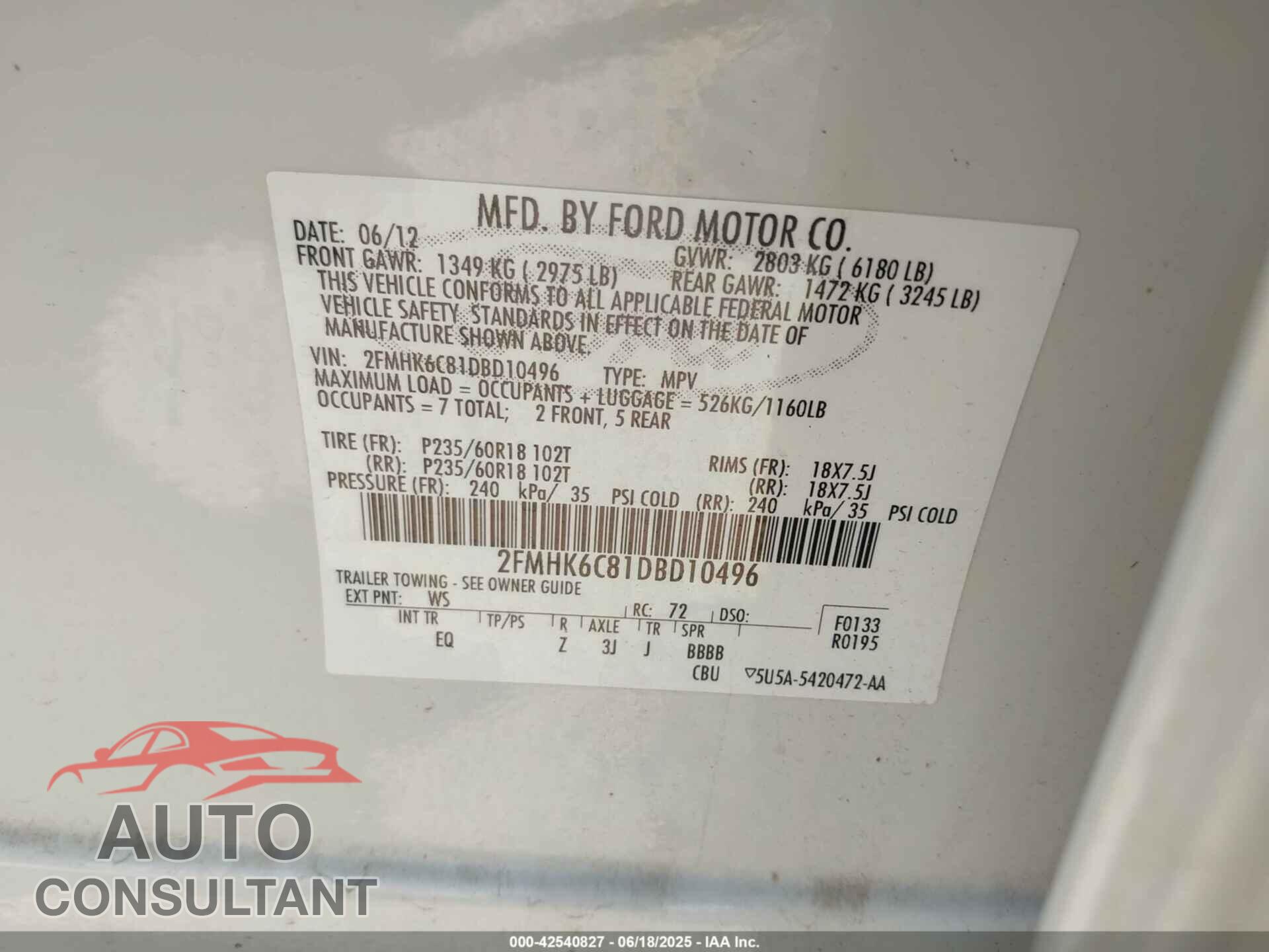 FORD FLEX 2013 - 2FMHK6C81DBD10496