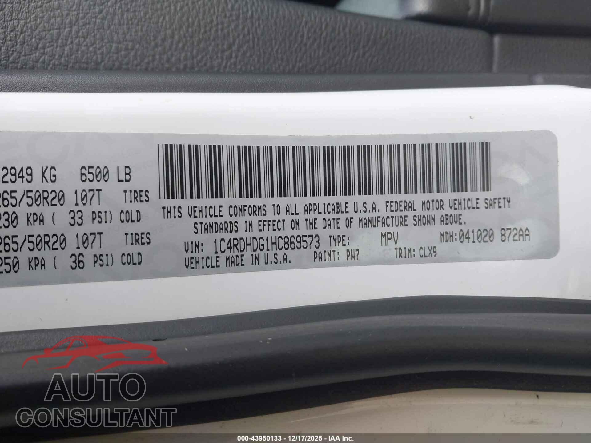 DODGE DURANGO 2017 - 1C4RDHDG1HC869573