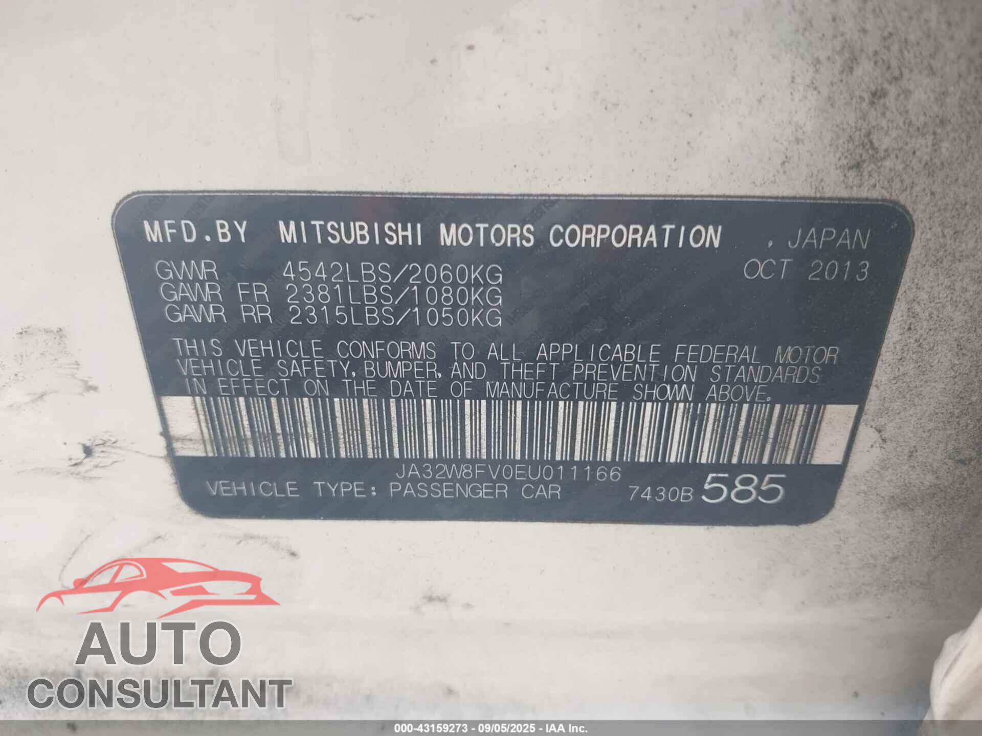MITSUBISHI LANCER EVOLUTION 2014 - JA32W8FV0EU011166