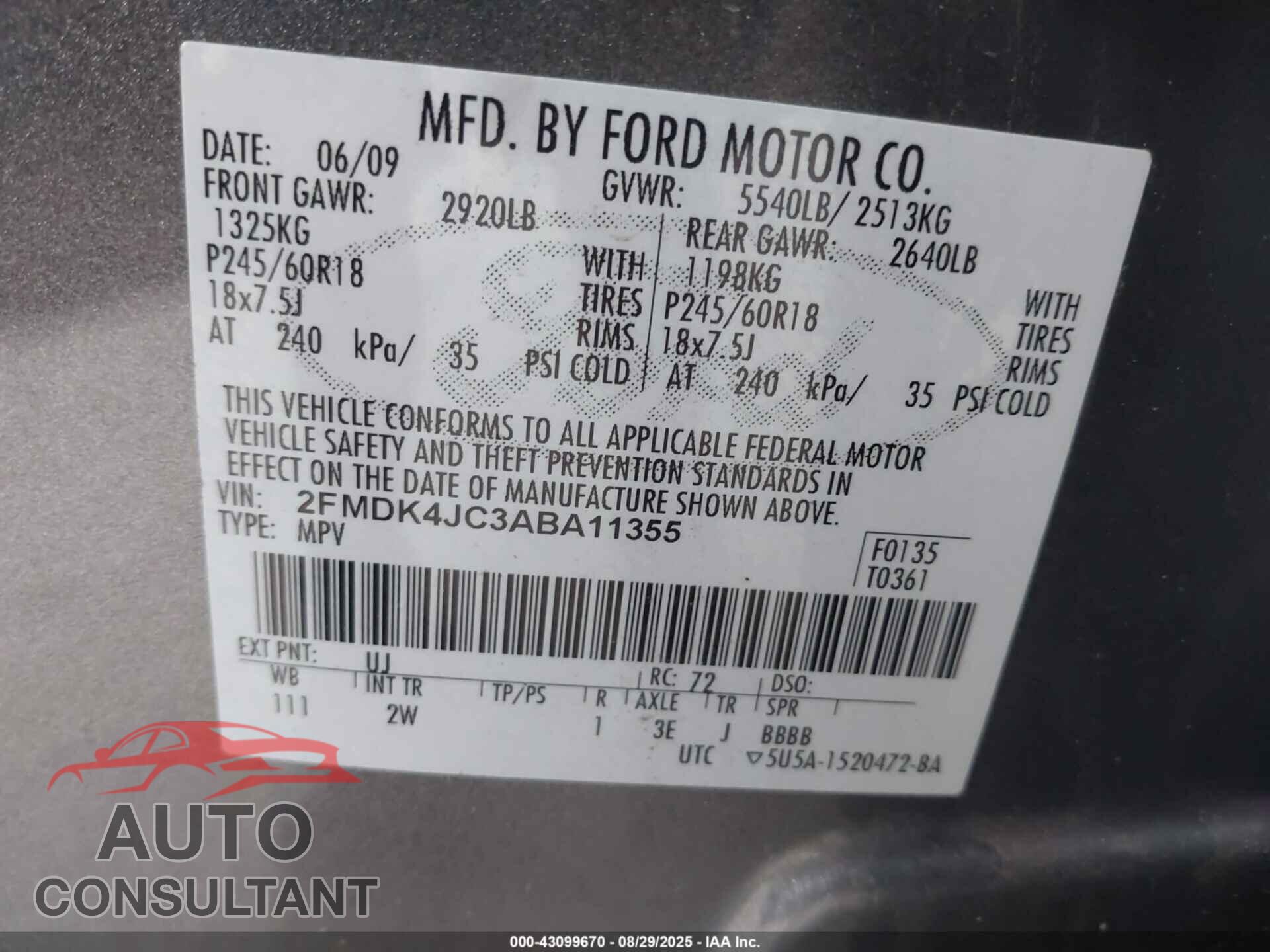 FORD EDGE 2010 - 2FMDK4JC3ABA11355