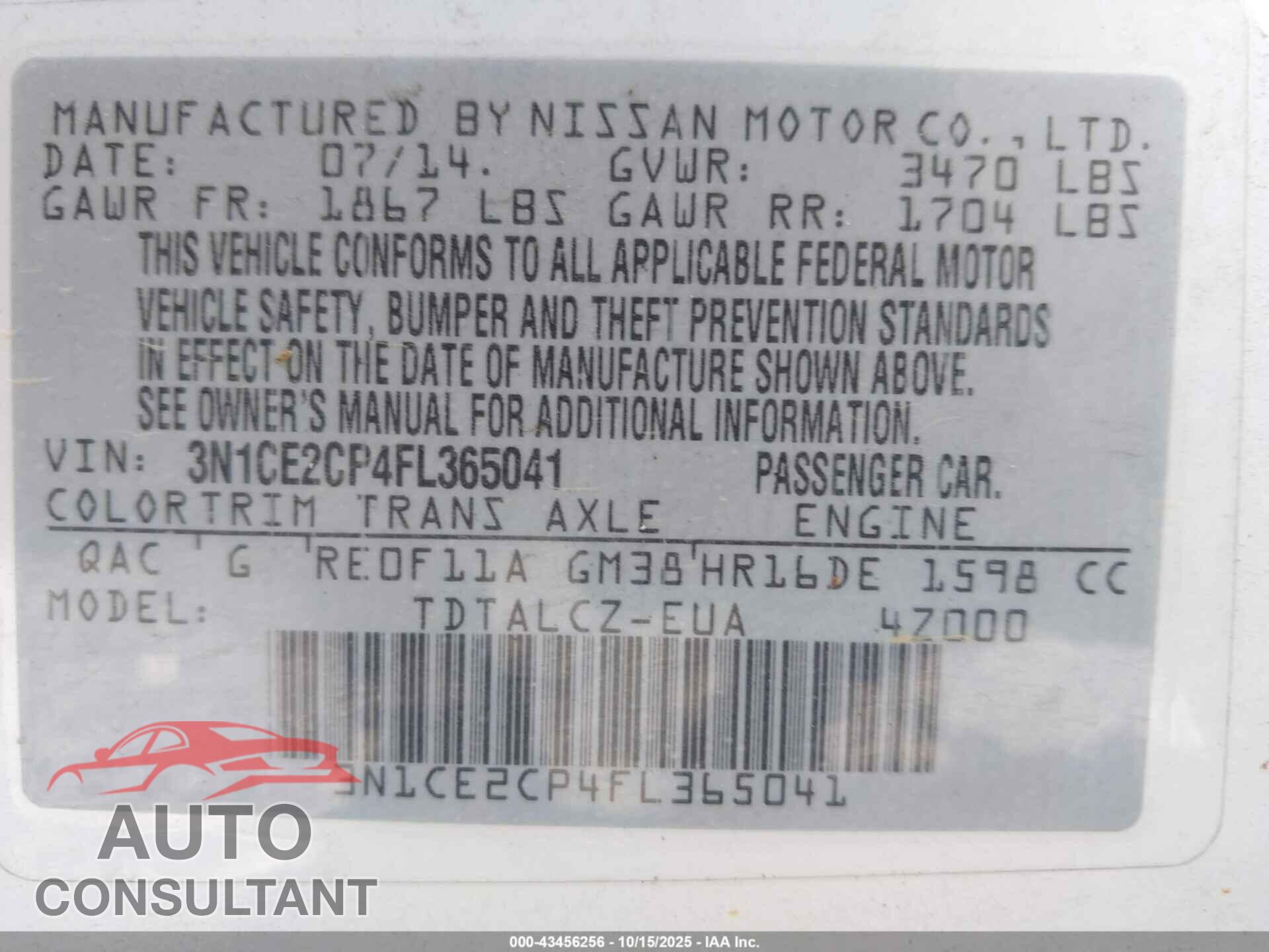 NISSAN VERSA NOTE 2015 - 3N1CE2CP4FL365041