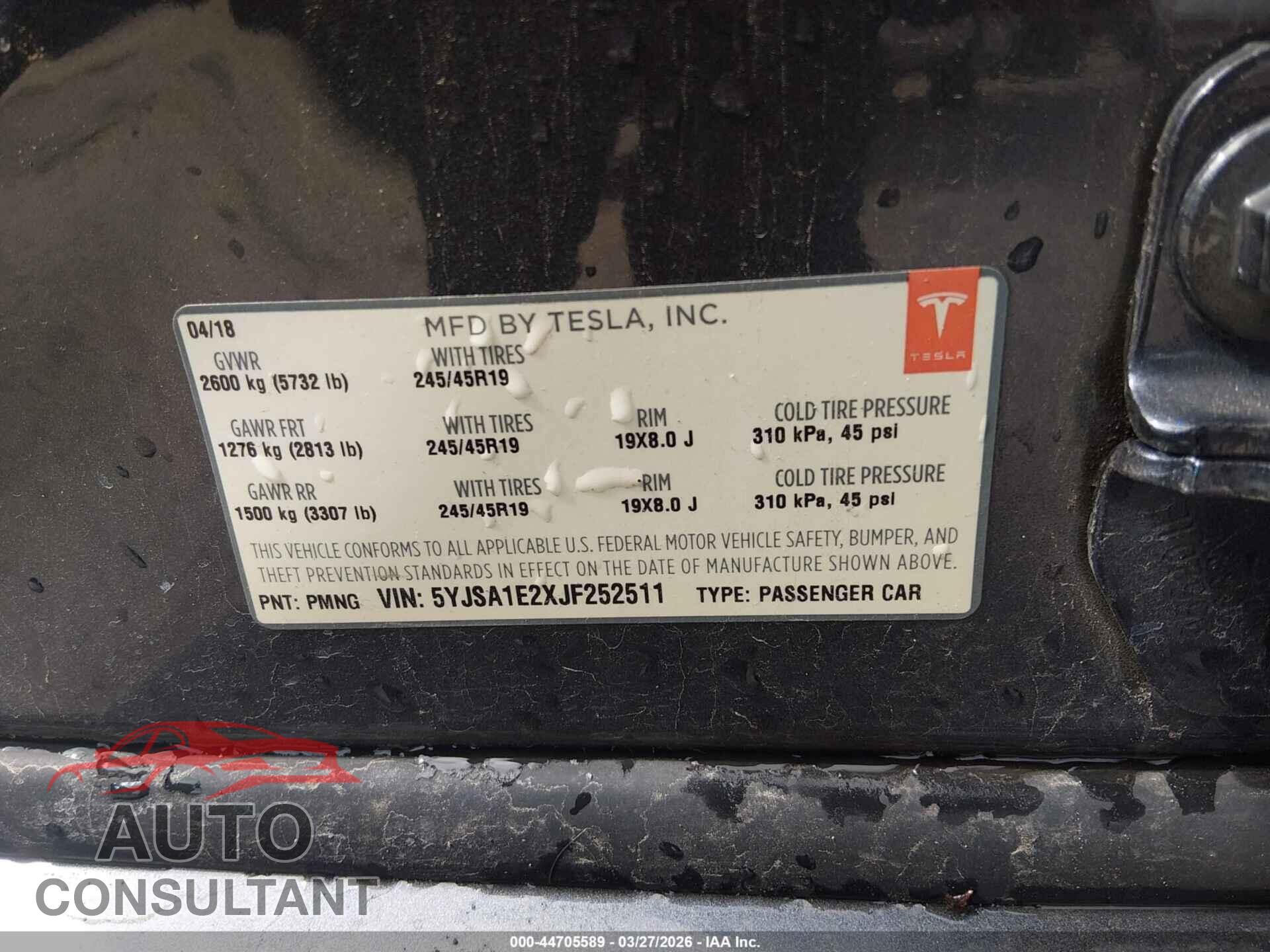 TESLA MODEL S 2018 - 5YJSA1E2XJF252511