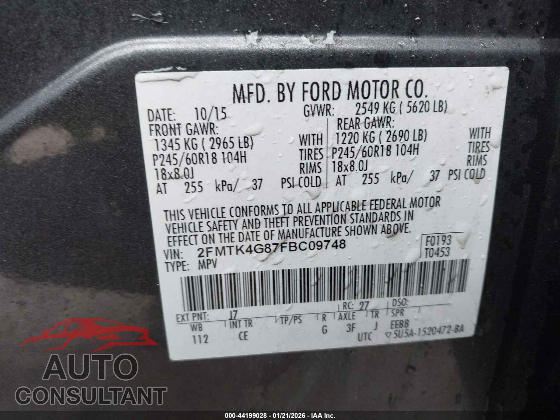FORD EDGE 2015 - 2FMTK4G87FBC09748