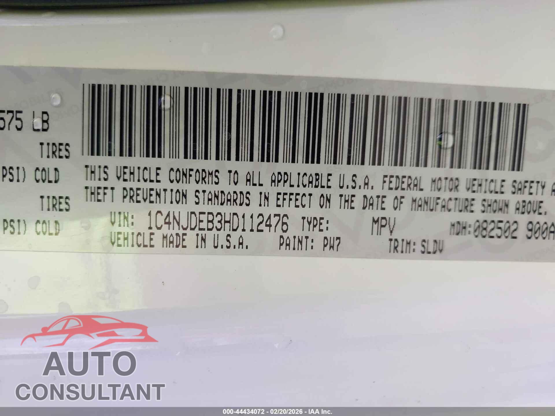 JEEP COMPASS 2017 - 1C4NJDEB3HD112476