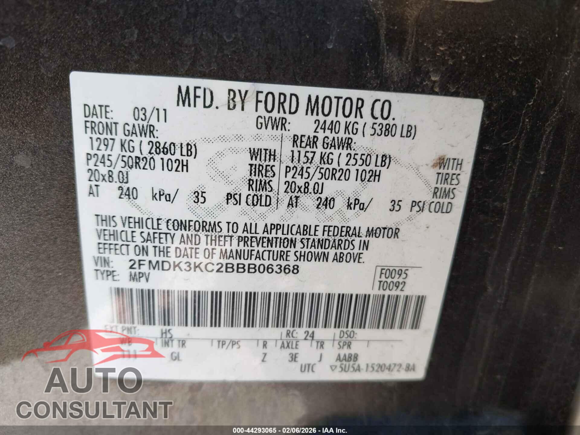 FORD EDGE 2011 - 2FMDK3KC2BBB06368