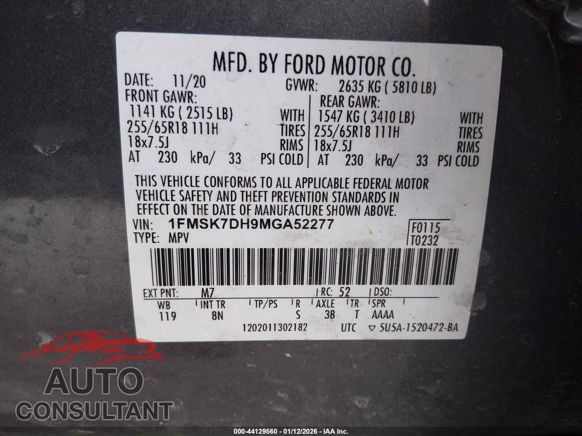 FORD EXPLORER 2021 - 1FMSK7DH9MGA52277