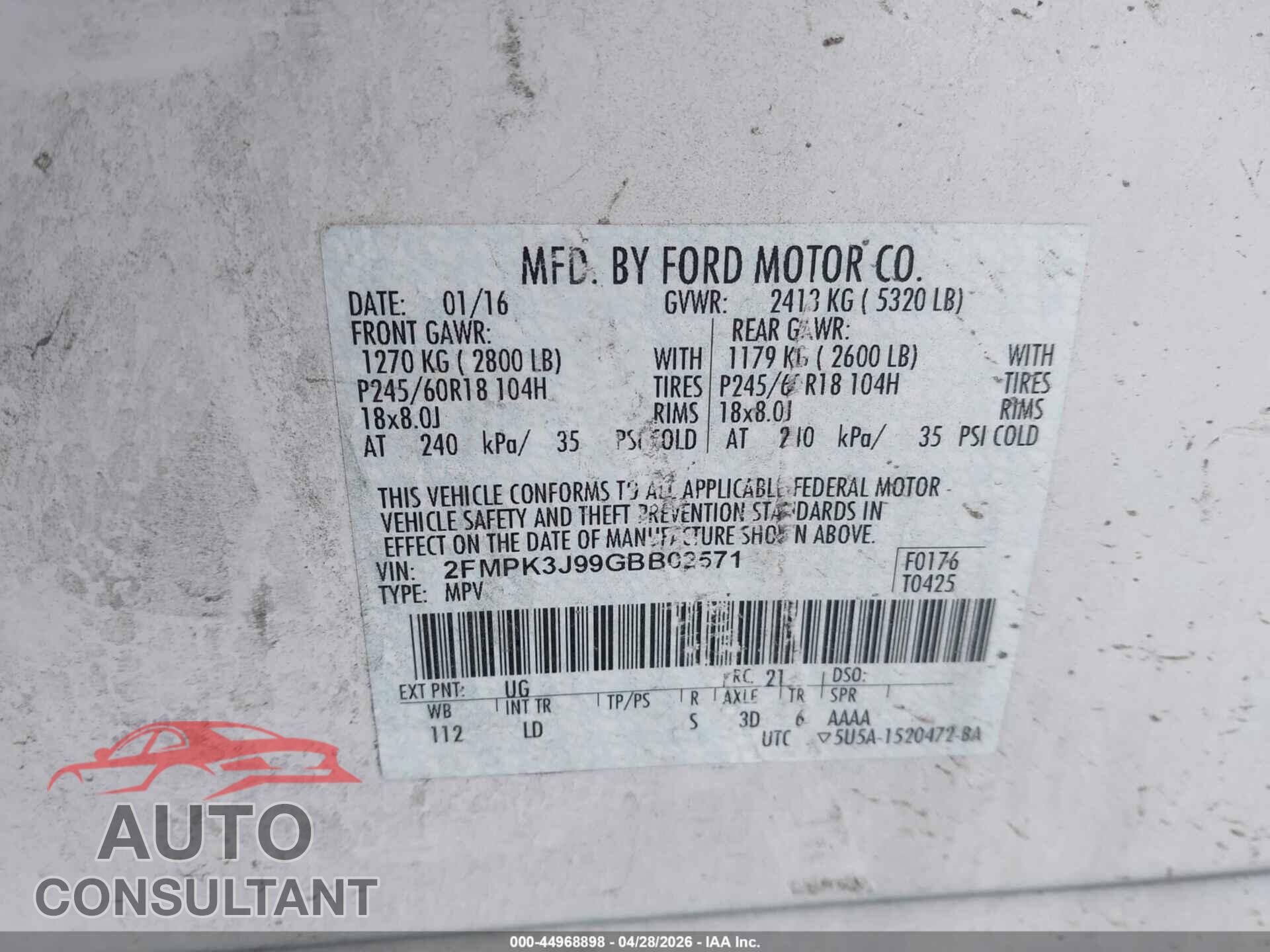 FORD EDGE 2016 - 2FMPK3J99GBB02571