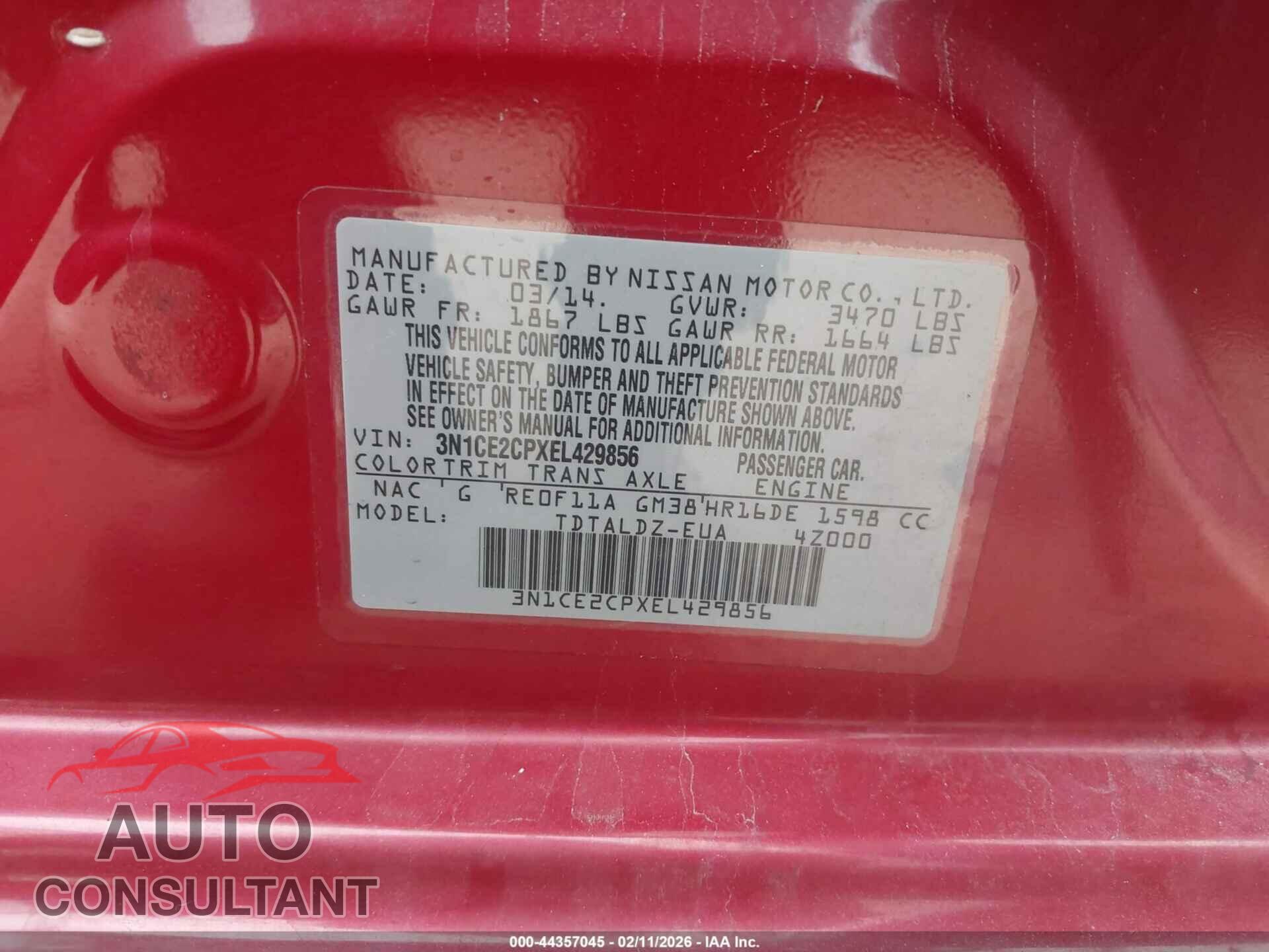 NISSAN VERSA NOTE 2014 - 3N1CE2CPXEL429856