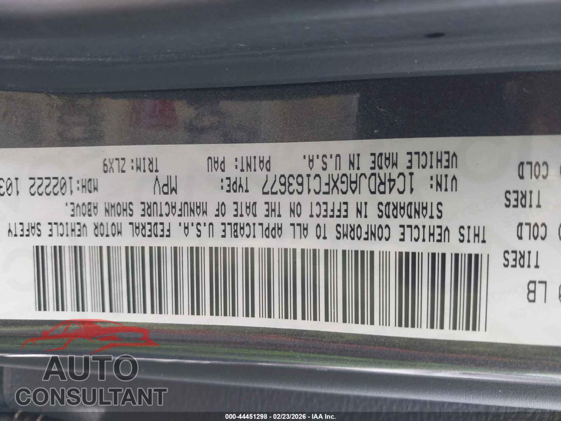 DODGE DURANGO 2015 - 1C4RDJAGXFC163677