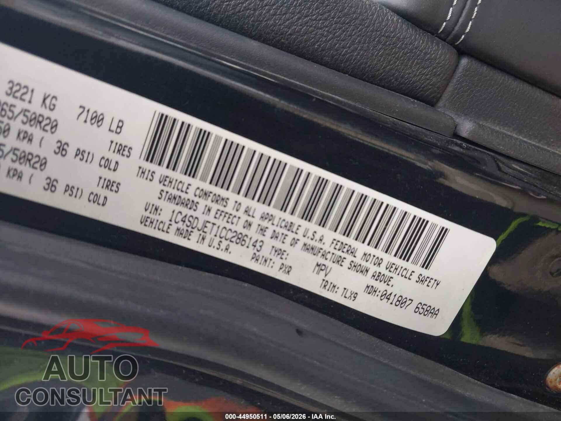 DODGE DURANGO 2012 - 1C4SDJET1CC286143