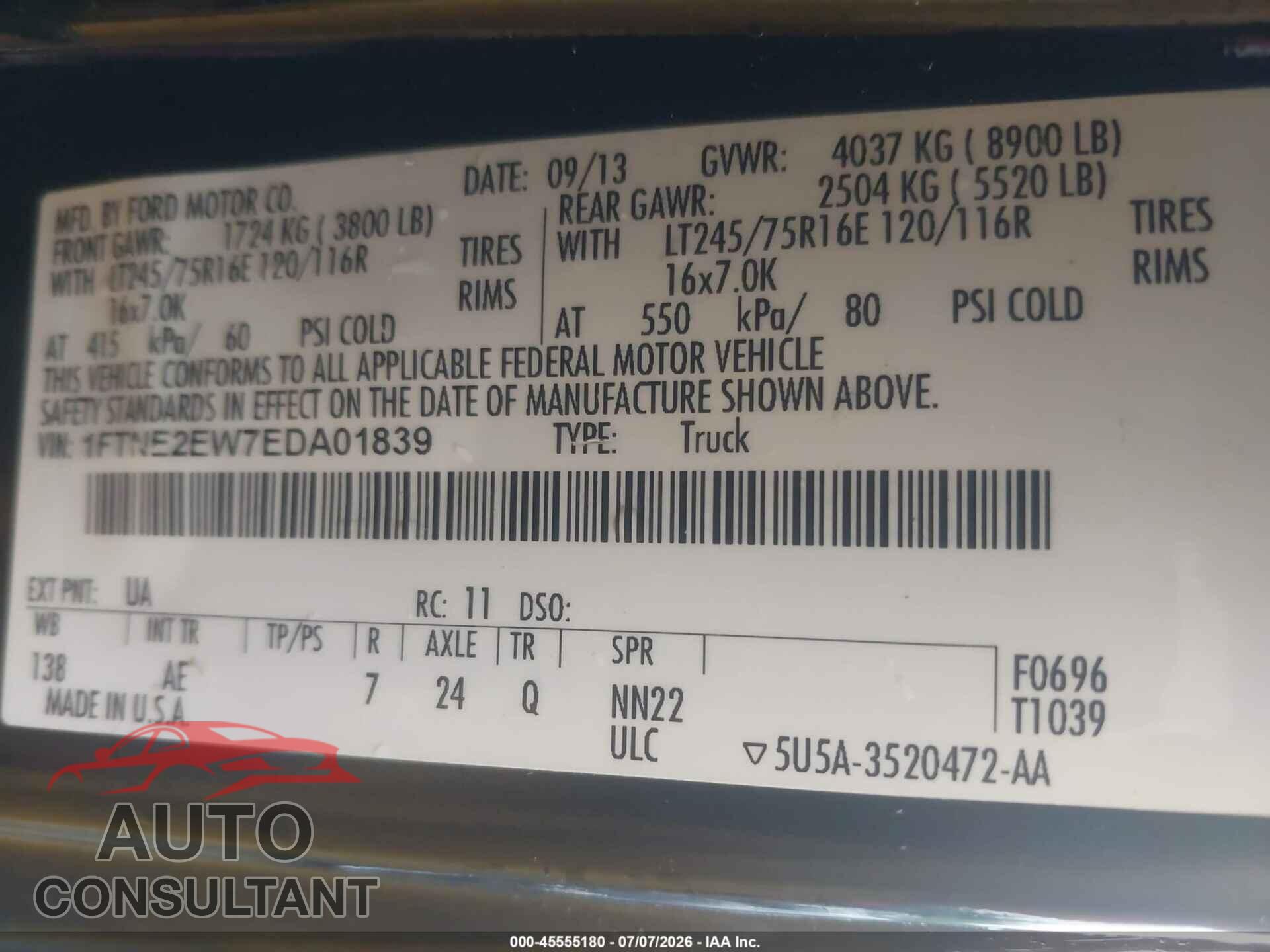 FORD E-250 2014 - 1FTNE2EW7EDA01839