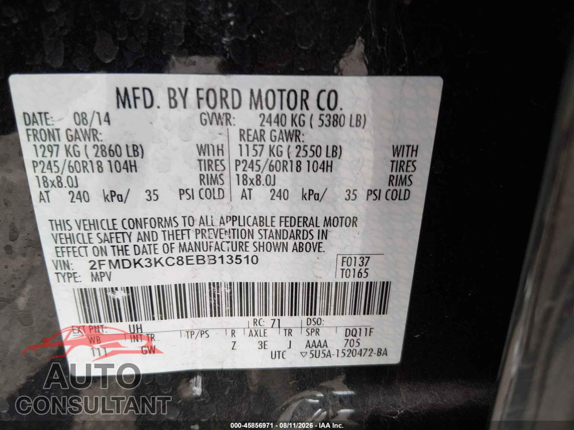 FORD EDGE 2014 - 2FMDK3KC8EBB13510