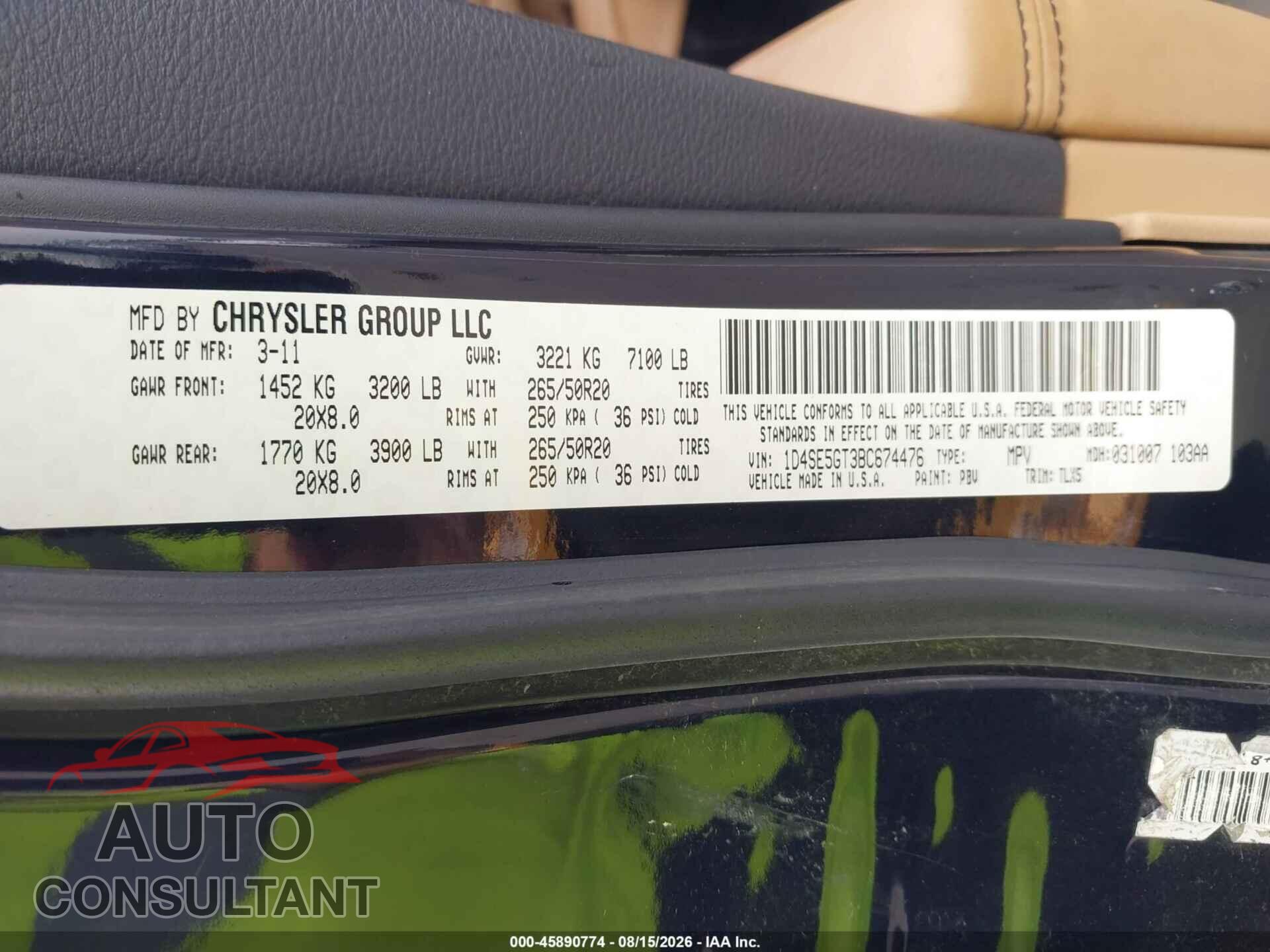 DODGE DURANGO 2011 - 1D4SE5GT3BC674476