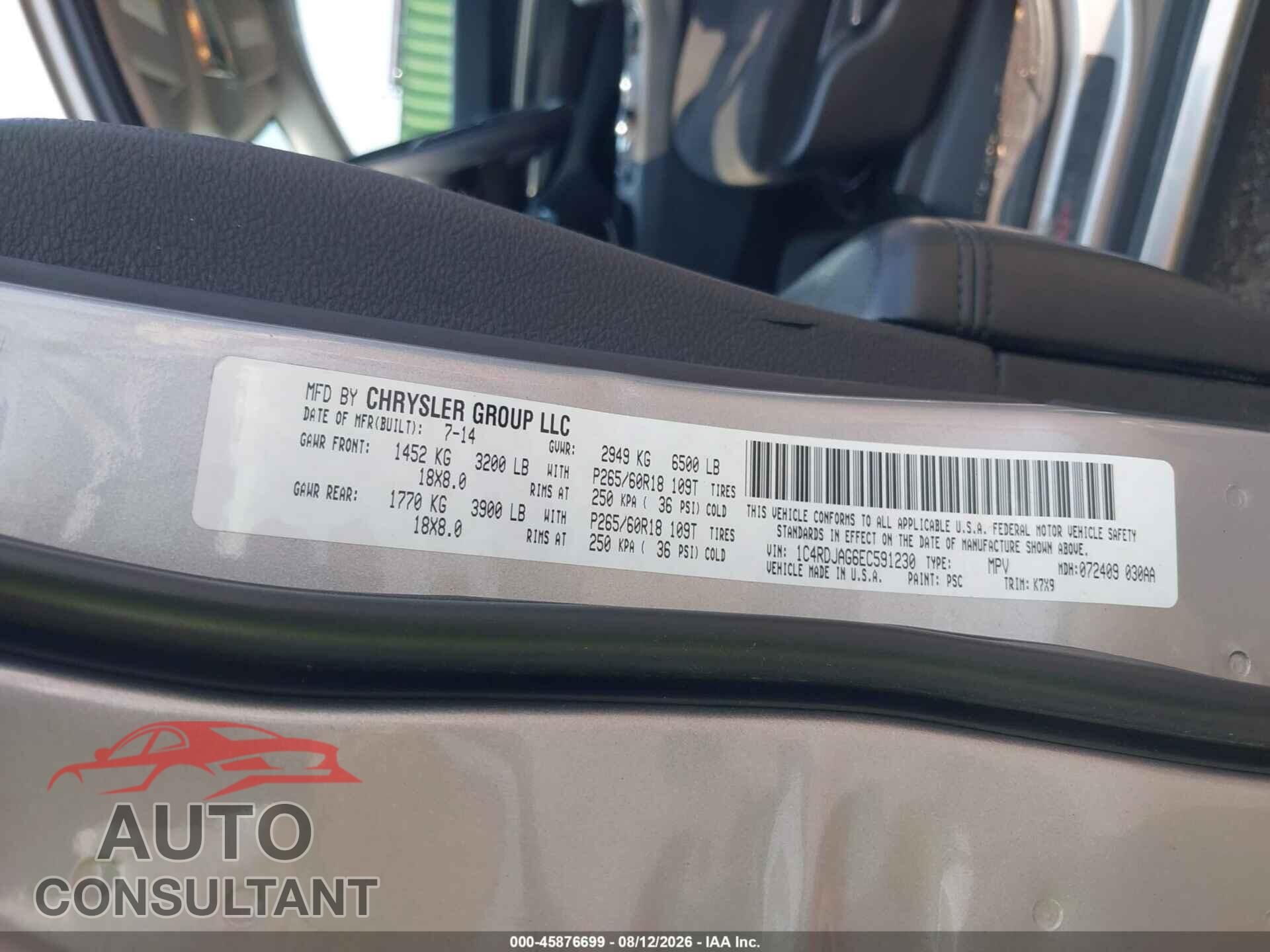 DODGE DURANGO 2014 - 1C4RDJAG6EC591230