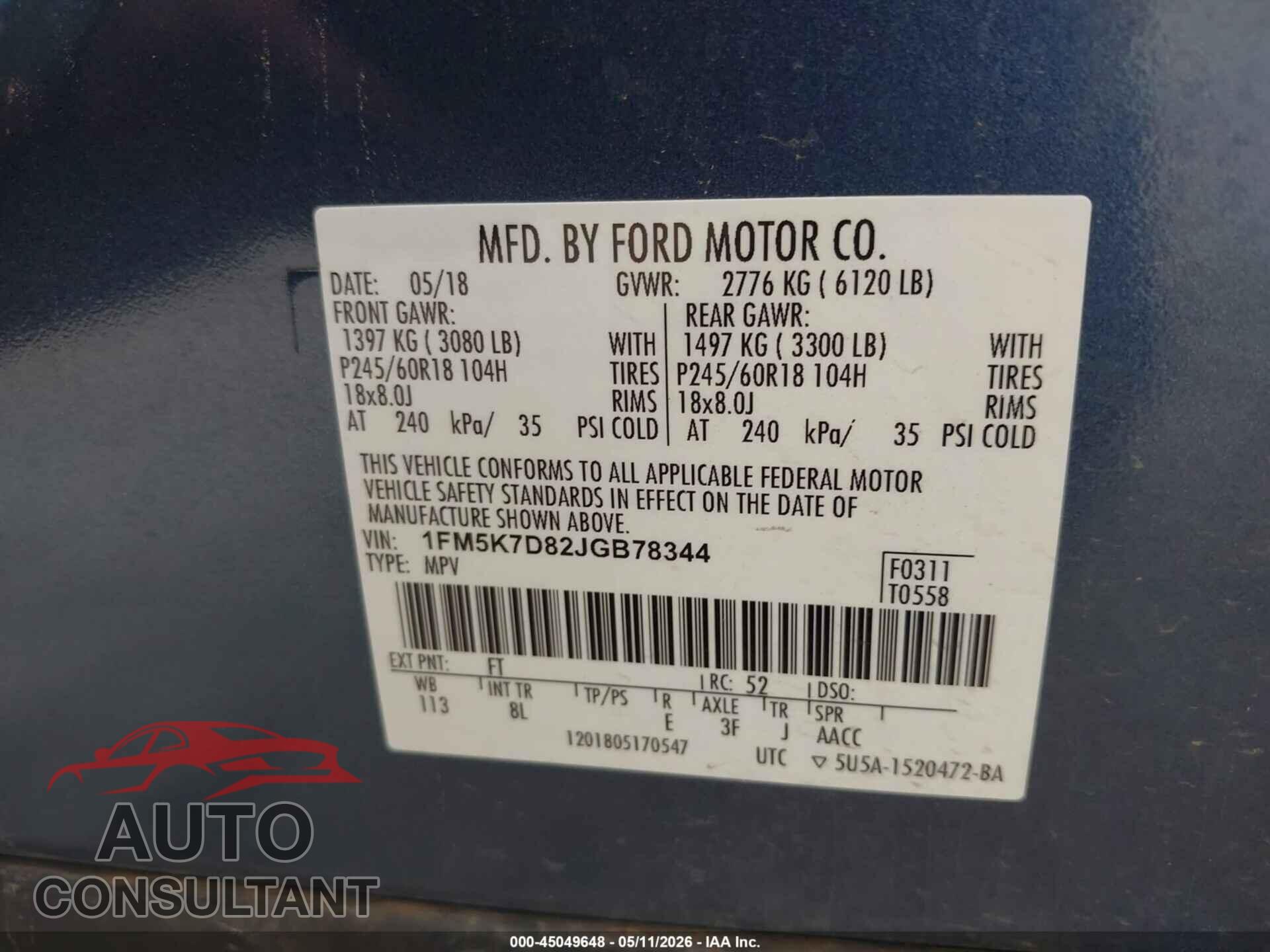 FORD EXPLORER 2018 - 1FM5K7D82JGB78344