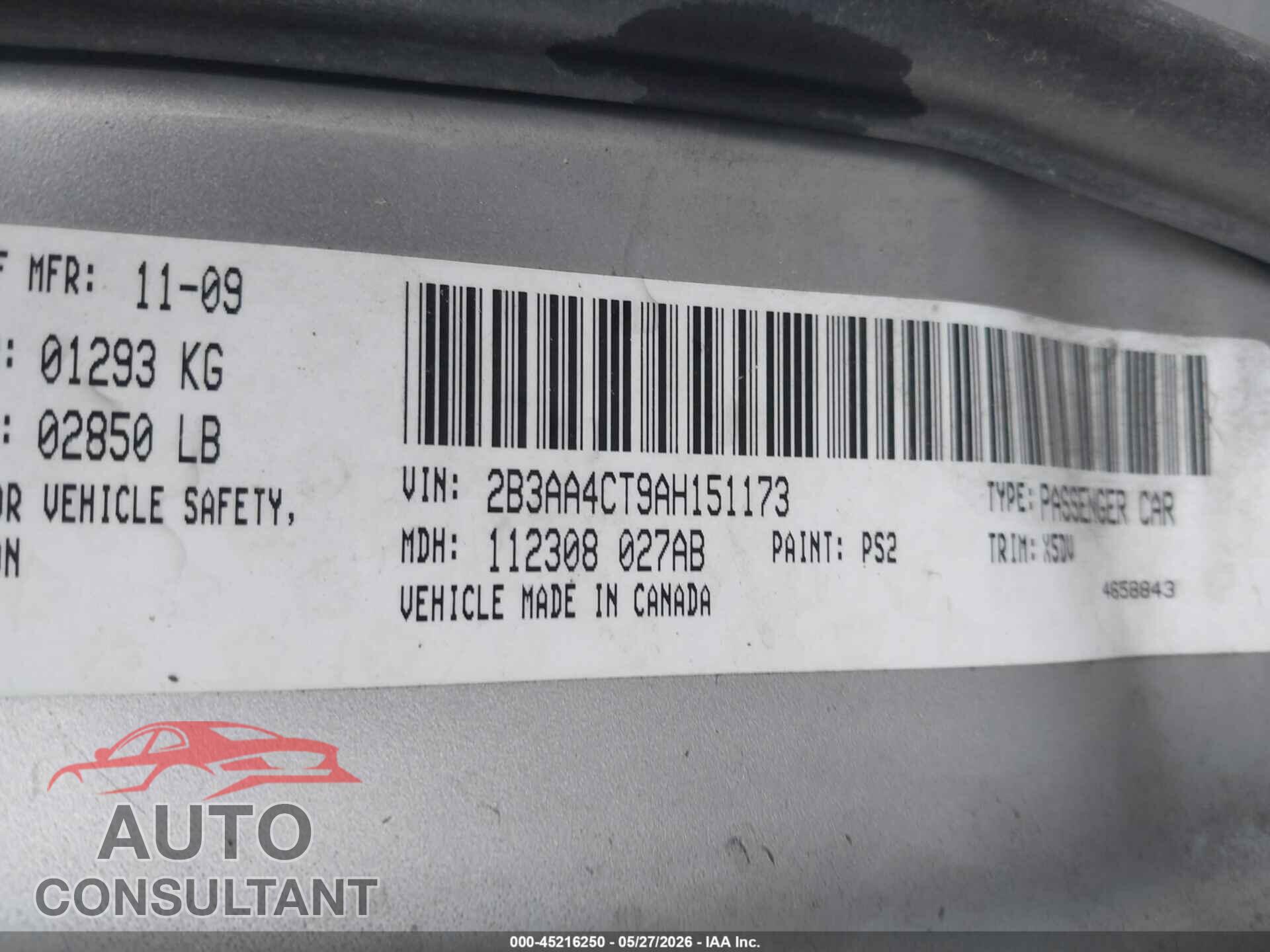 DODGE CHARGER 2010 - 2B3AA4CT9AH151173
