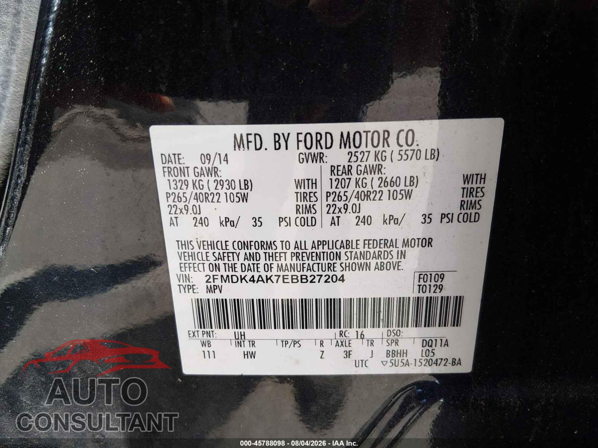FORD EDGE 2014 - 2FMDK4AK7EBB27204
