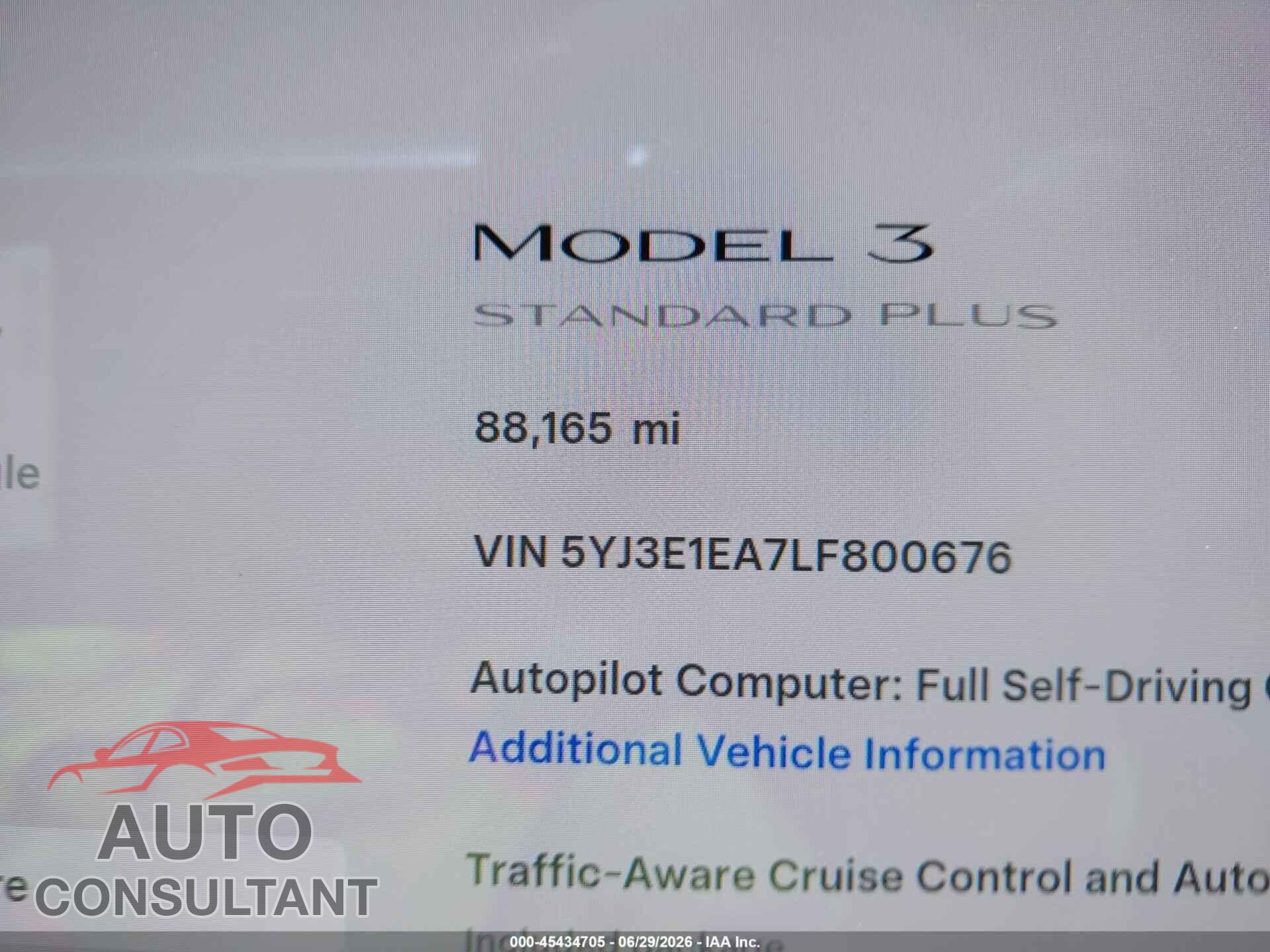 TESLA MODEL 3 2020 - 5YJ3E1EA7LF800676