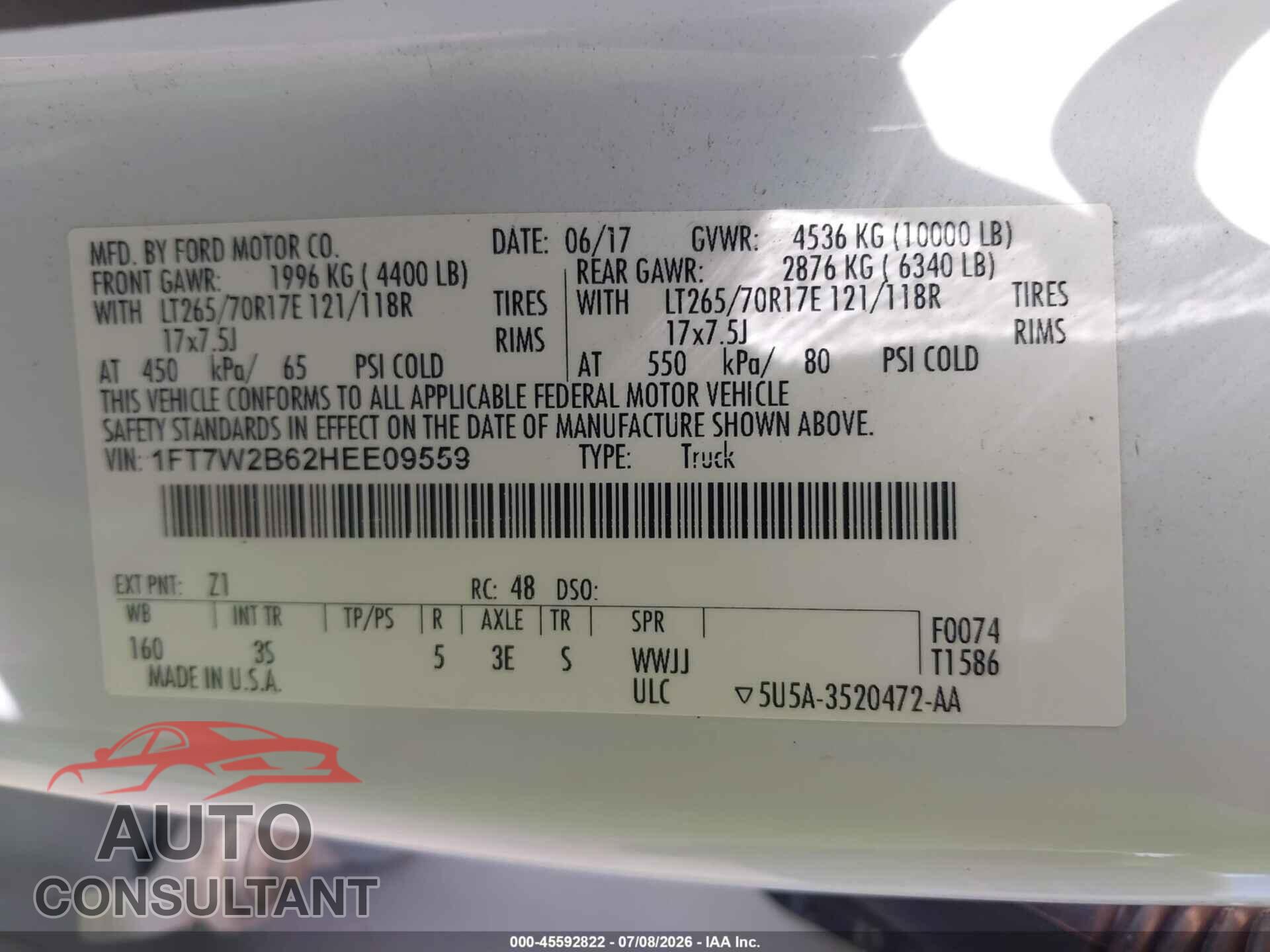FORD F-250 2017 - 1FT7W2B62HEE09559