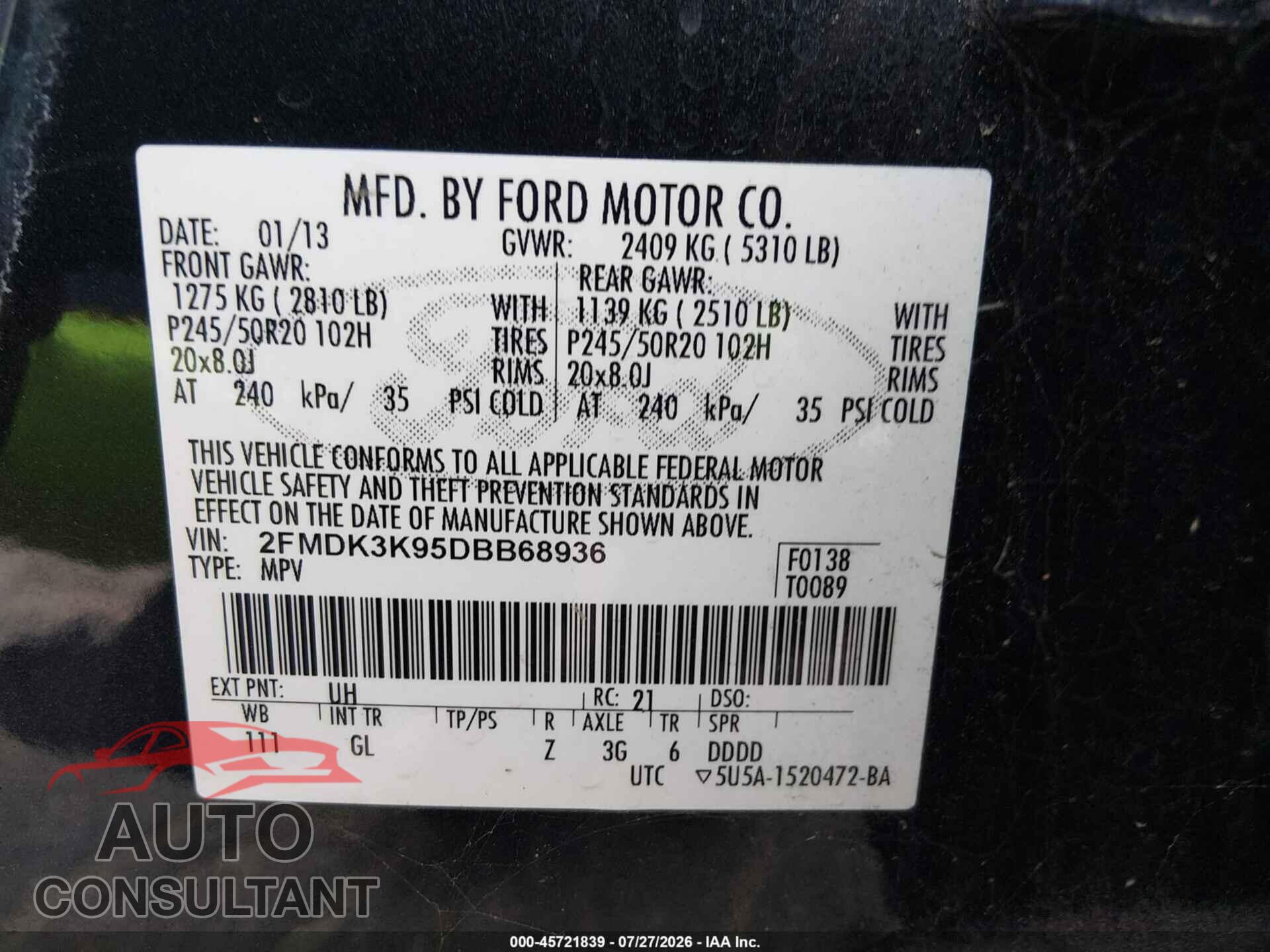 FORD EDGE 2013 - 2FMDK3K95DBB68936
