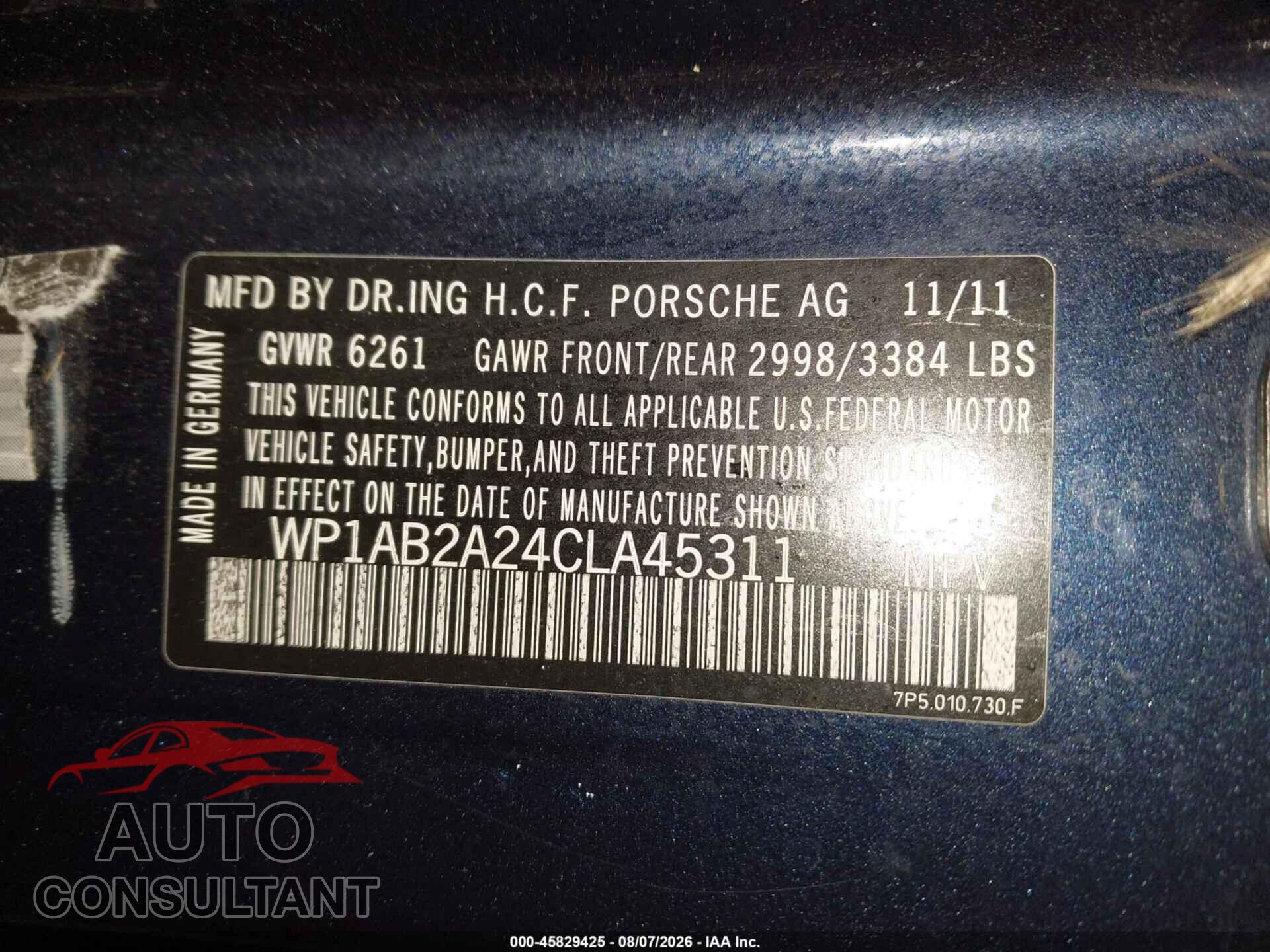 PORSCHE CAYENNE 2012 - WP1AB2A24CLA45311
