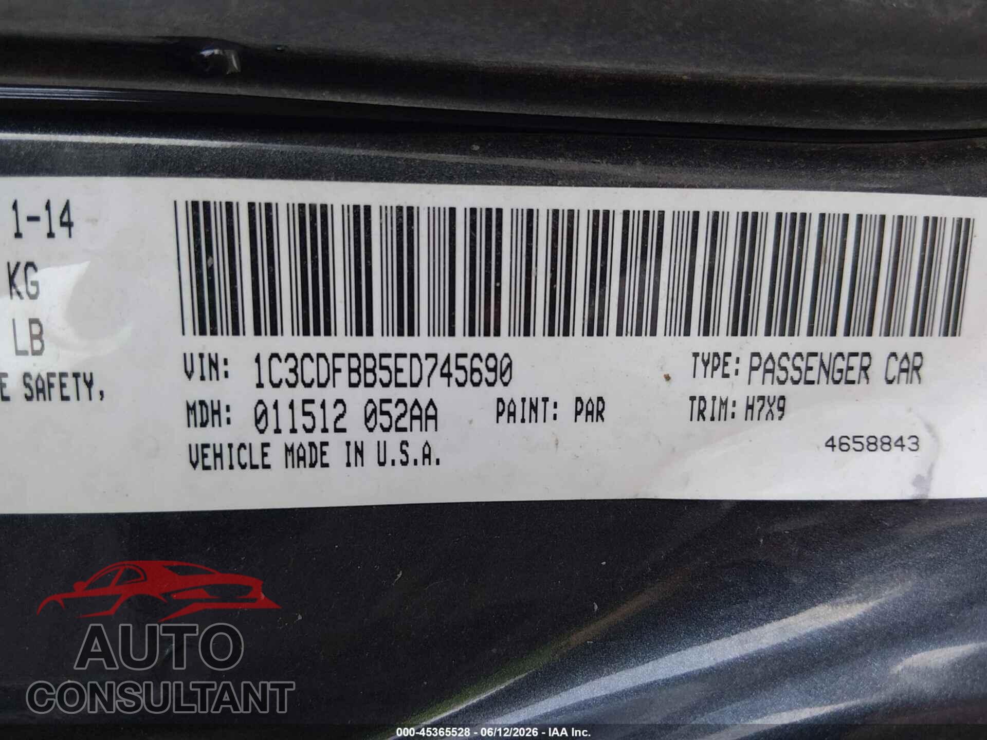 DODGE DART 2014 - 1C3CDFBB5ED745690