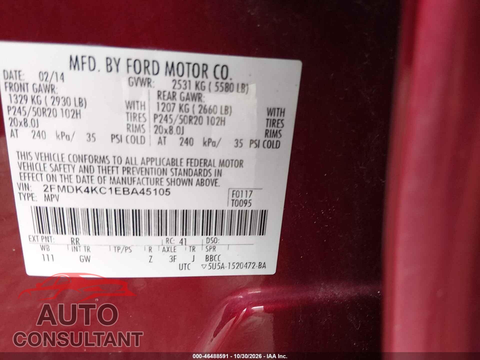 FORD EDGE 2014 - 2FMDK4KC1EBA45105