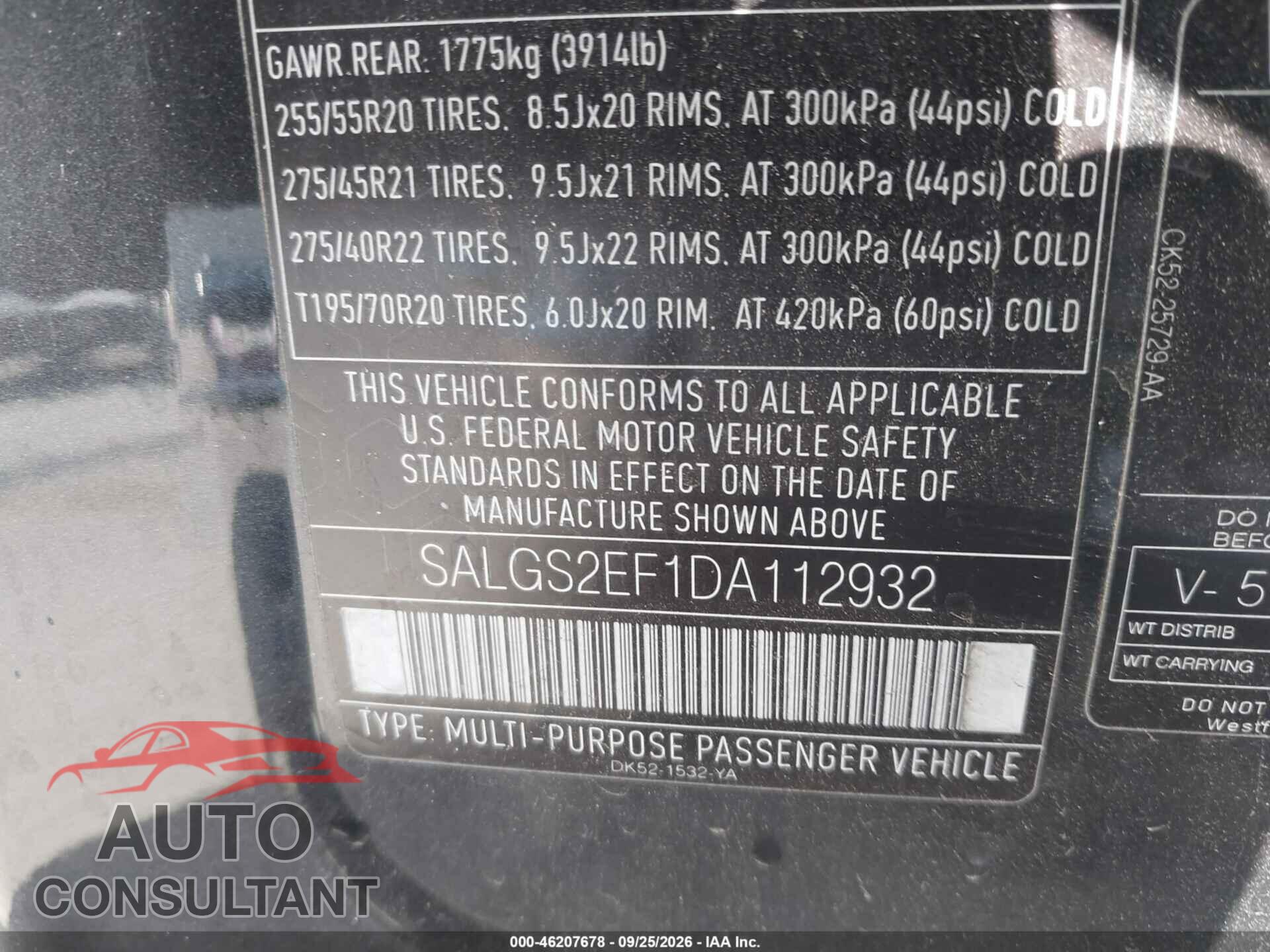 LAND ROVER RANGE ROVER 2013 - SALGS2EF1DA112932