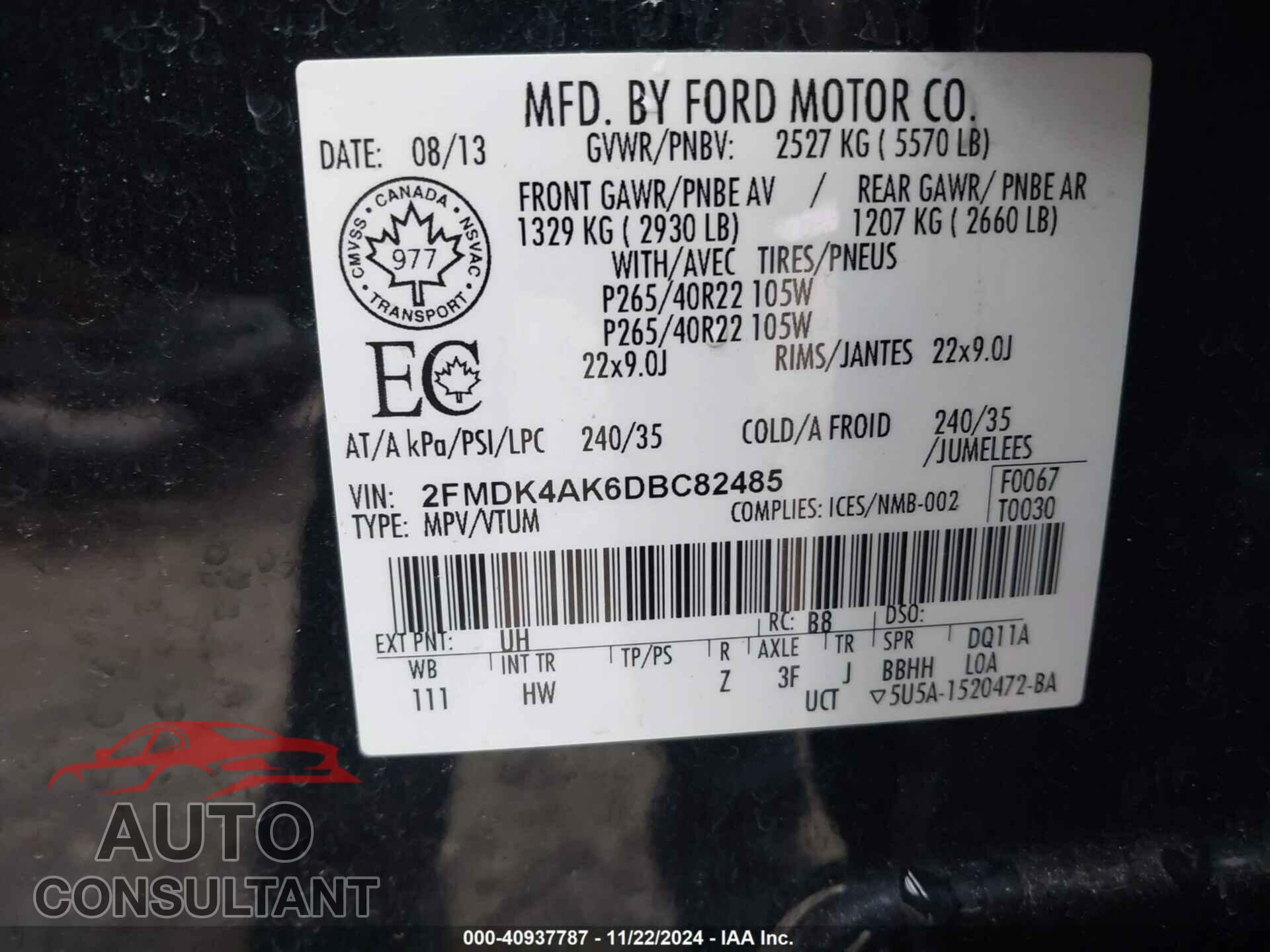 FORD EDGE 2013 - 2FMDK4AK6DBC82485