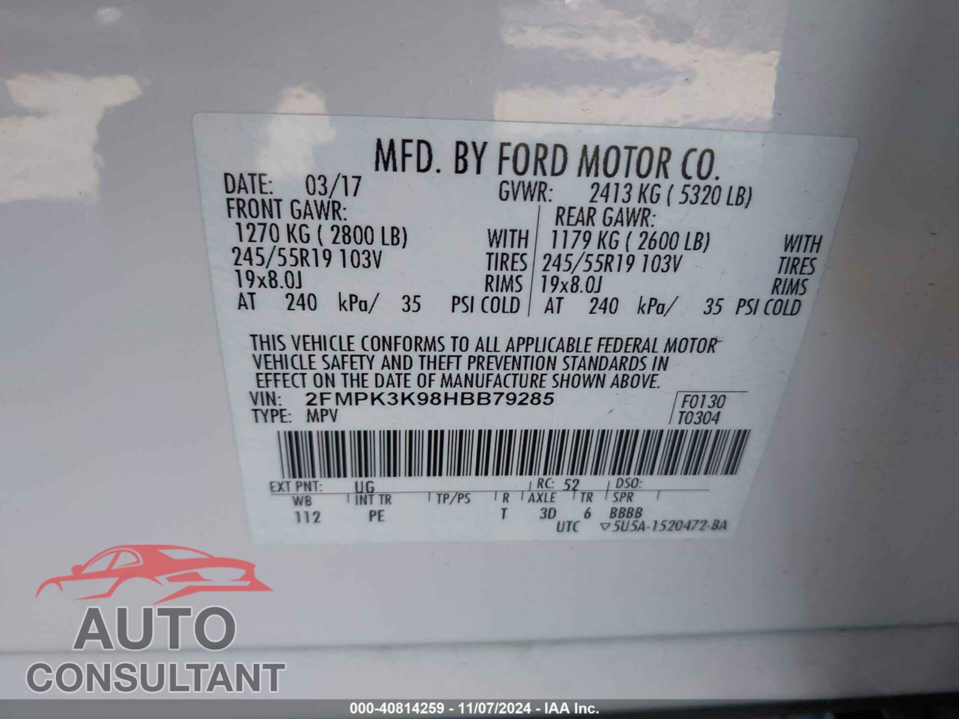 FORD EDGE 2017 - 2FMPK3K98HBB79285