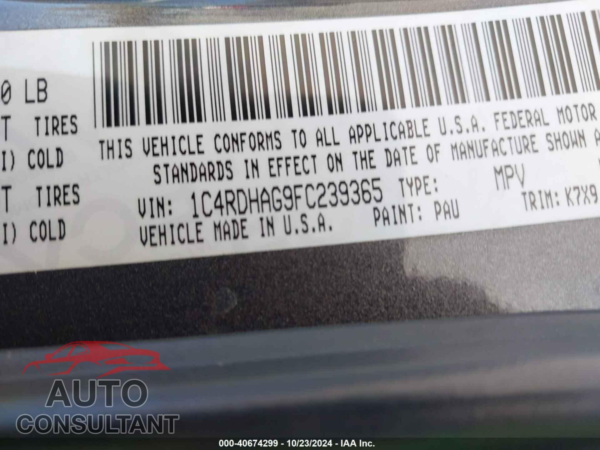 DODGE DURANGO 2015 - 1C4RDHAG9FC239365