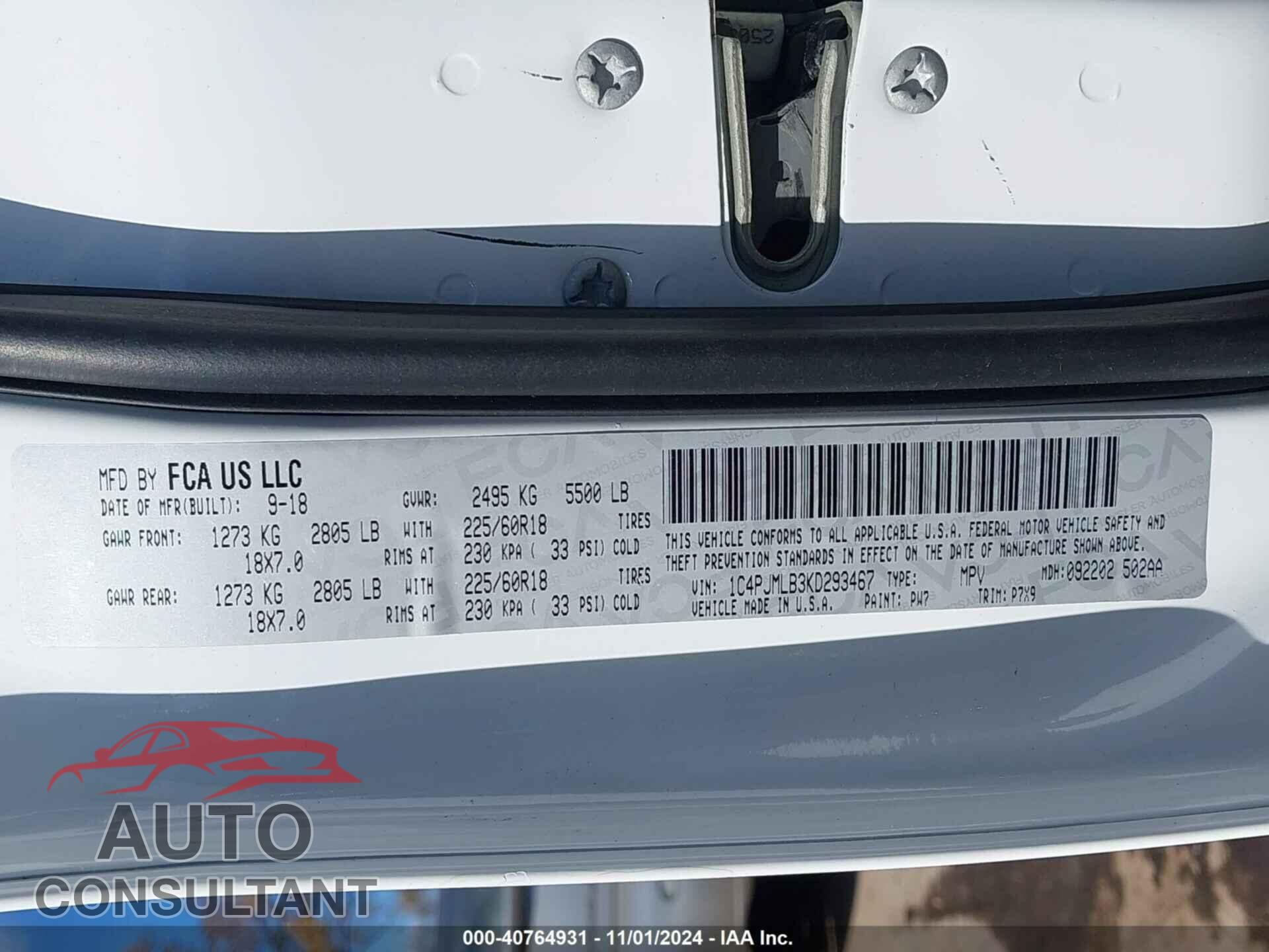 JEEP CHEROKEE 2019 - 1C4PJMLB3KD293467