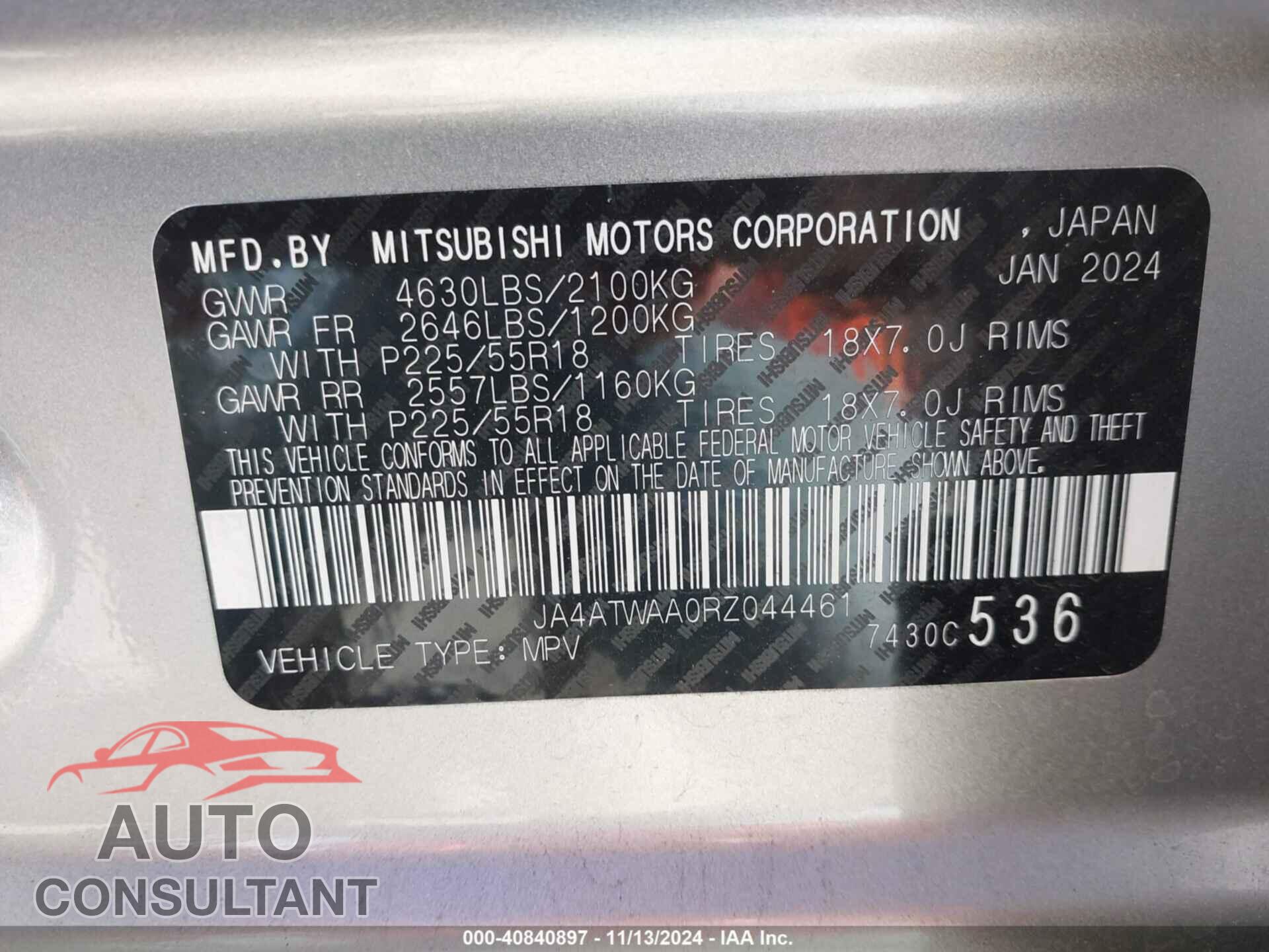 MITSUBISHI ECLIPSE CROSS 2024 - JA4ATWAA0RZ044461