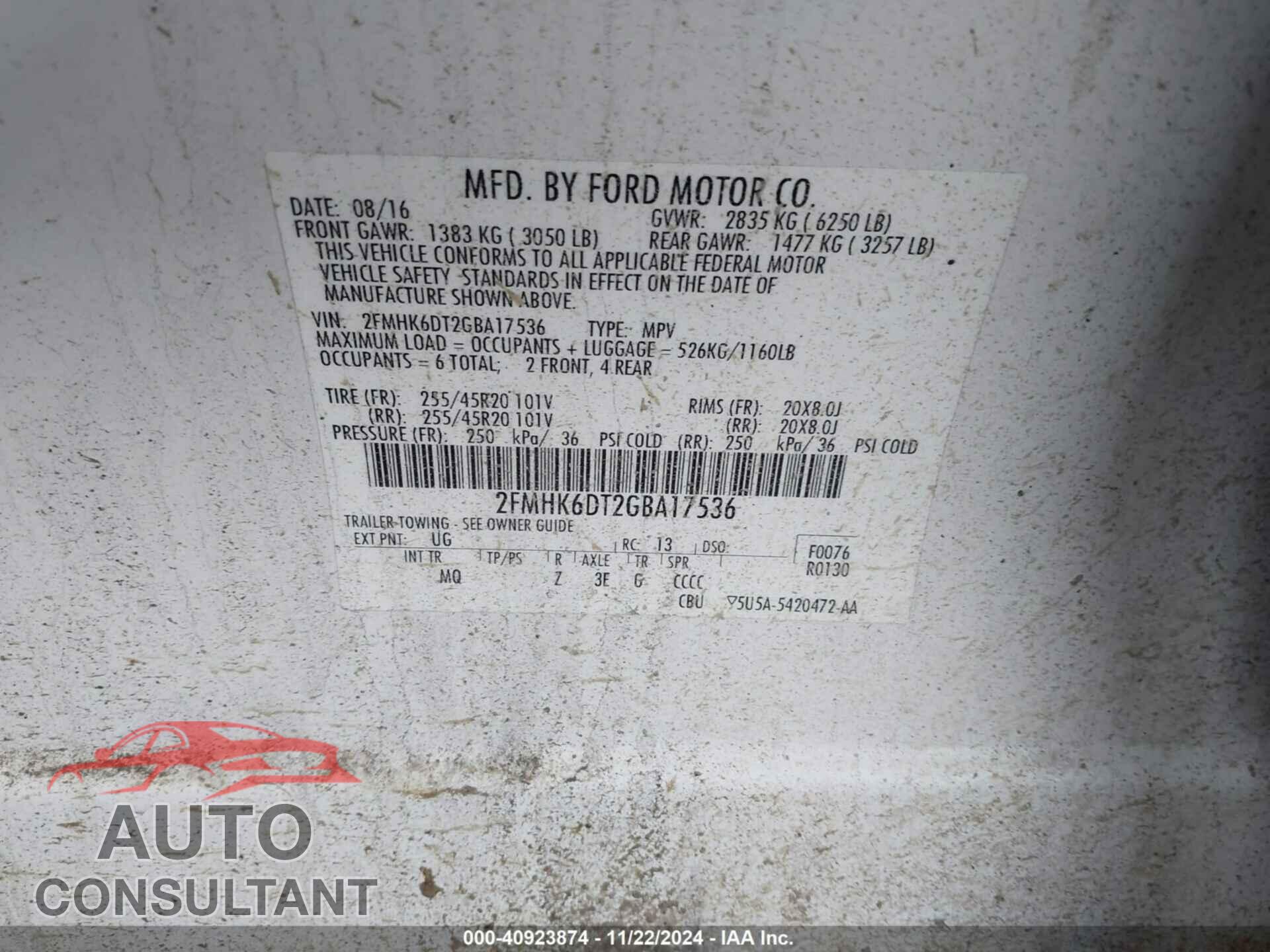 FORD FLEX 2016 - 2FMHK6DT2GBA17536