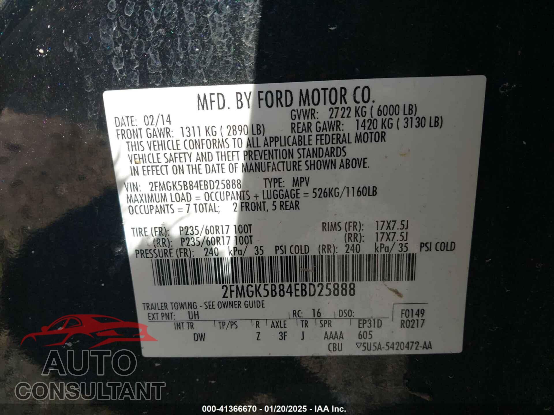 FORD FLEX 2014 - 2FMGK5B84EBD25888