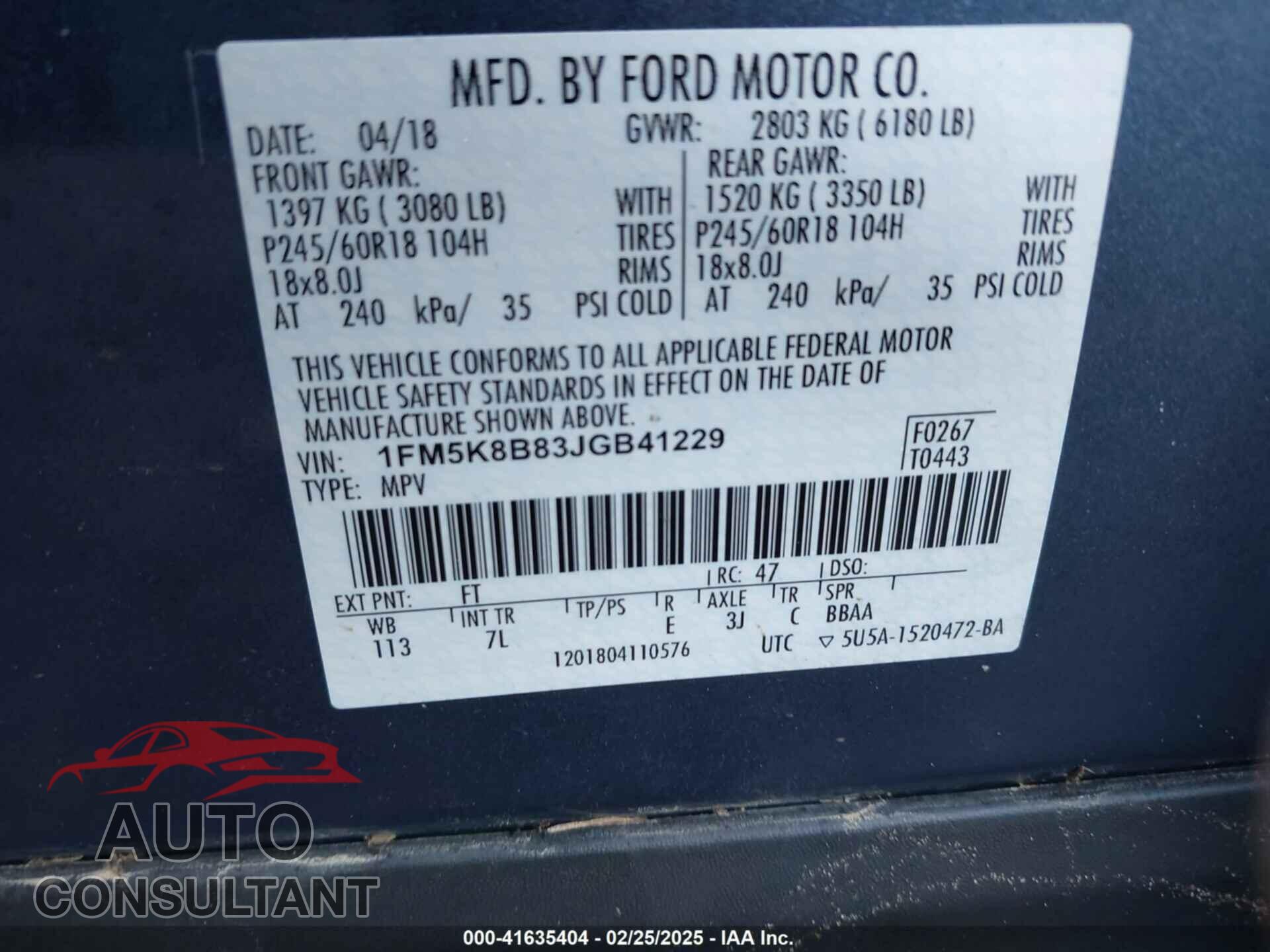 FORD EXPLORER 2018 - 1FM5K8B83JGB41229