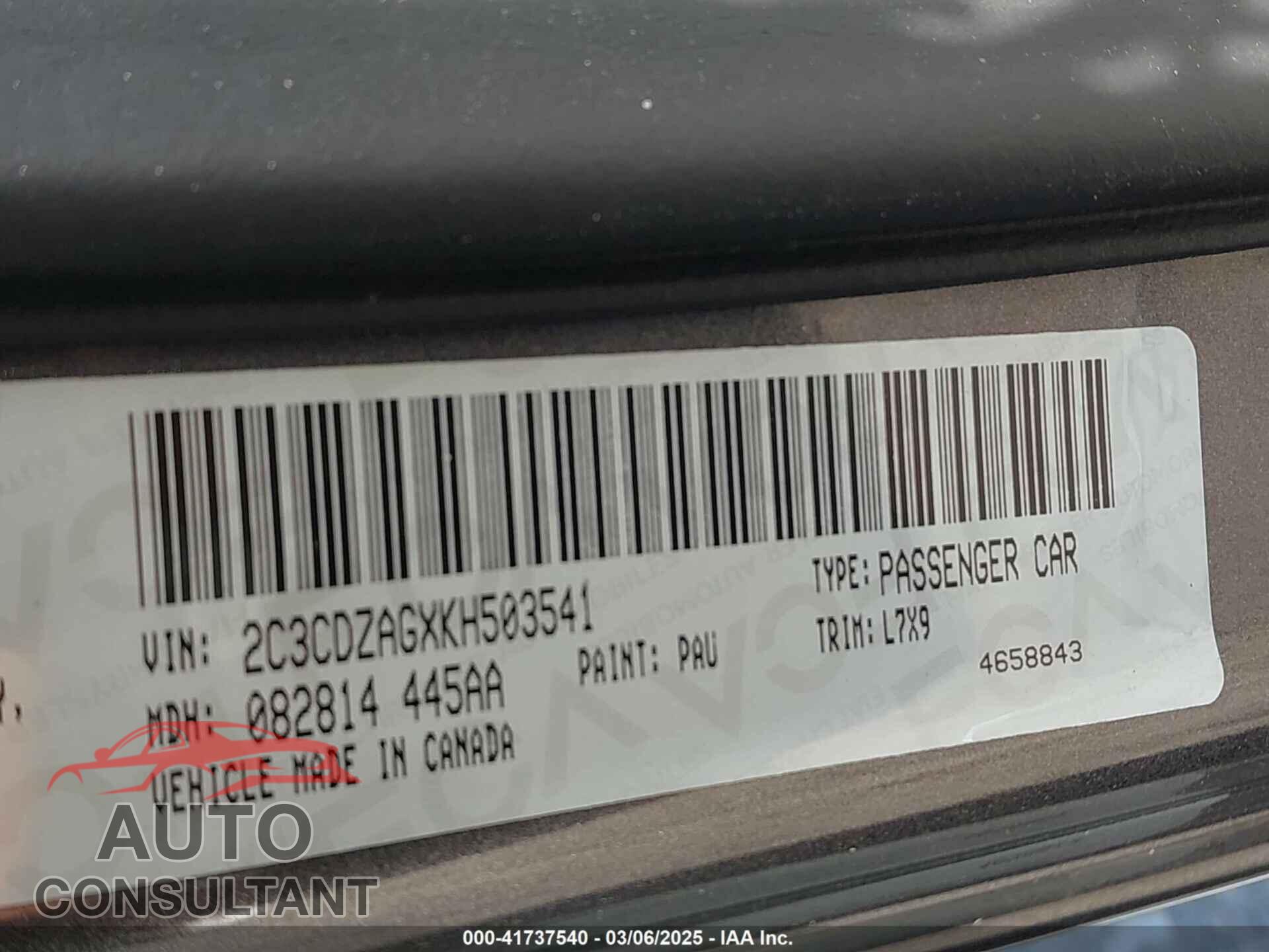 DODGE CHALLENGER 2019 - 2C3CDZAGXKH503541