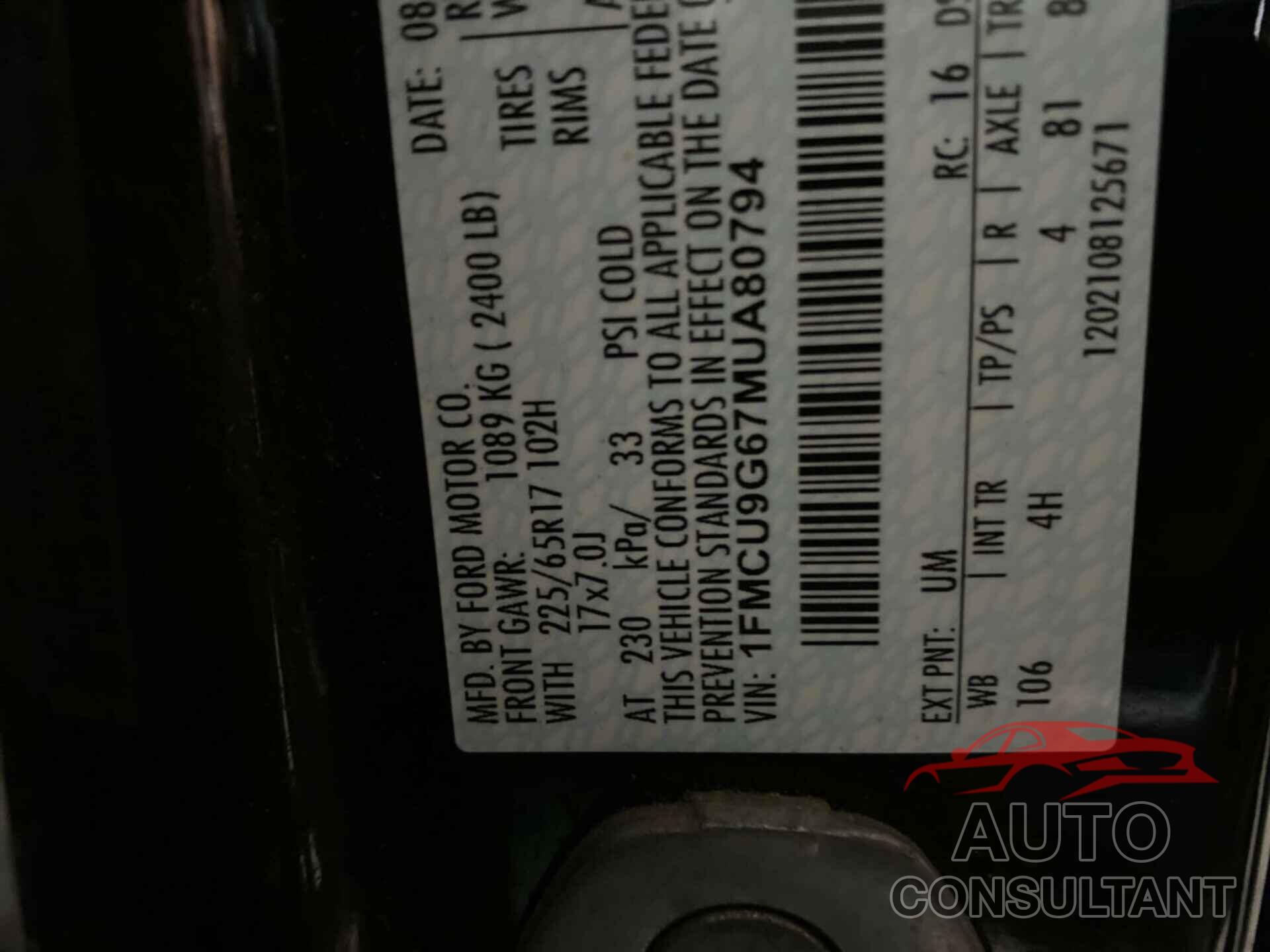 FORD ESCAPE 2021 - 1FMCU9G67MUA80794