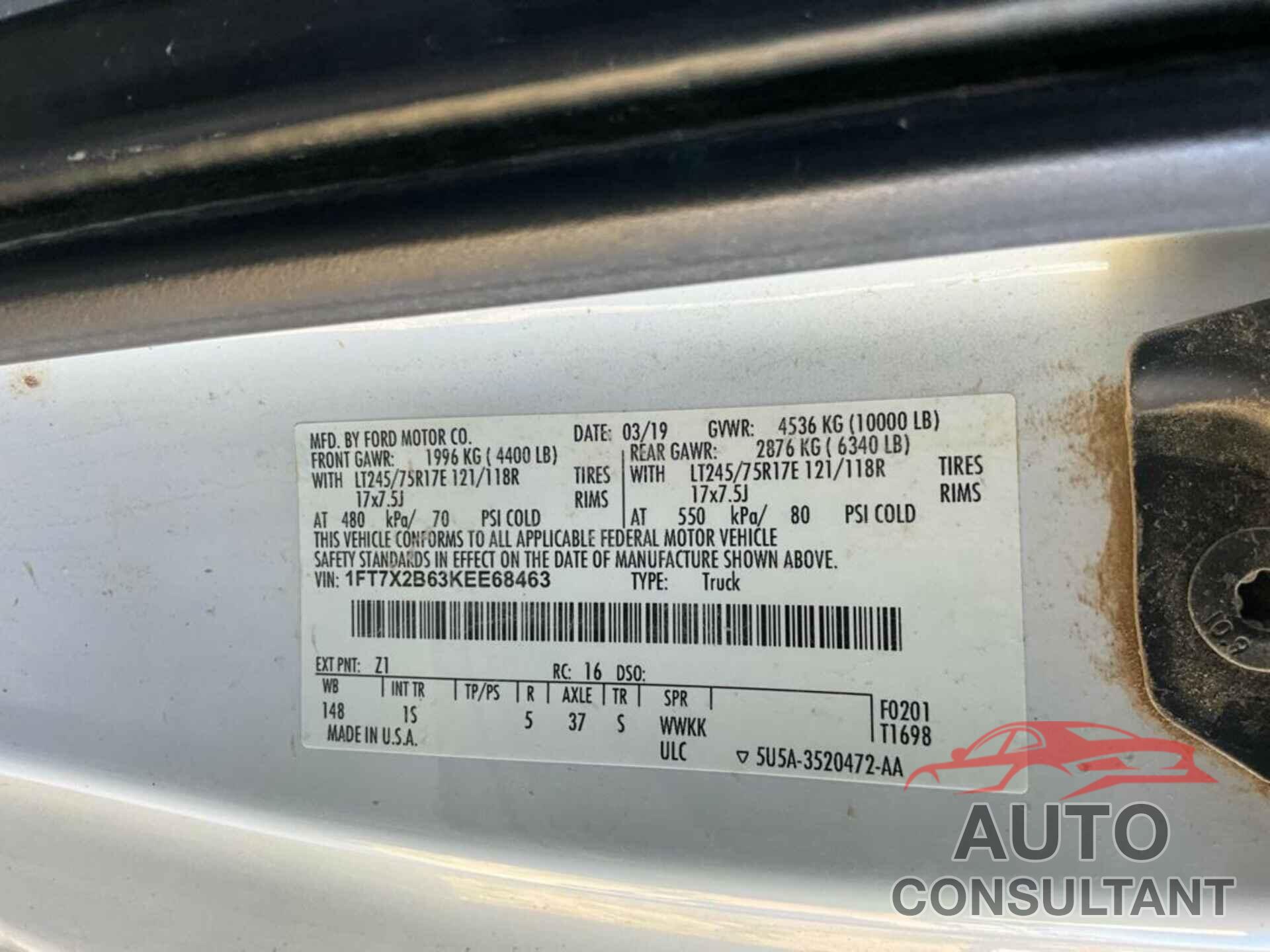 FORD F-250 2019 - 1FT7X2B63KEE68463