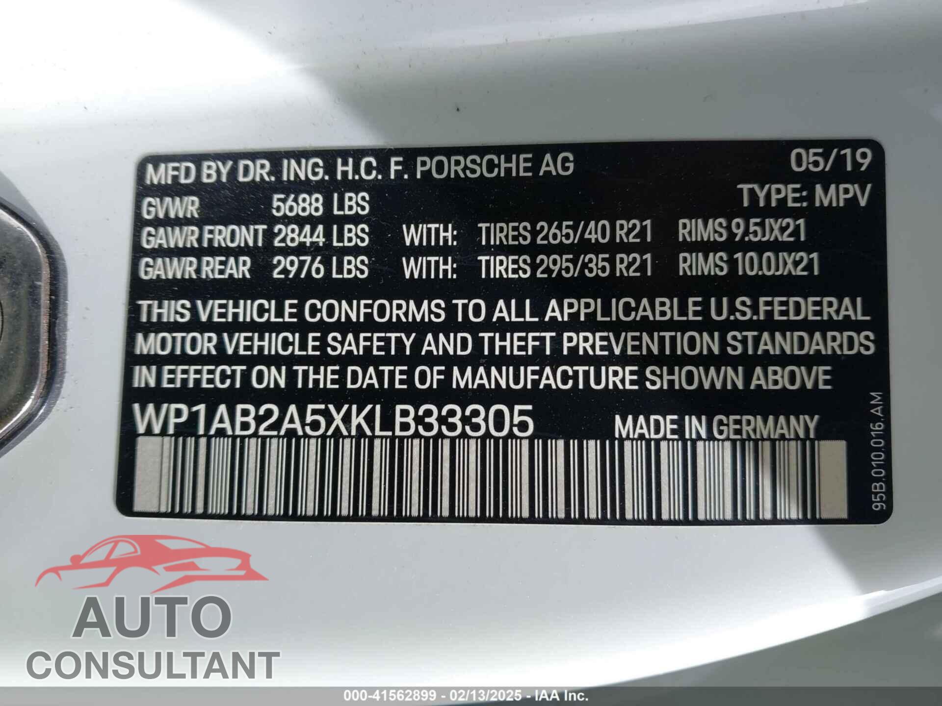 PORSCHE MACAN 2019 - WP1AB2A5XKLB33305